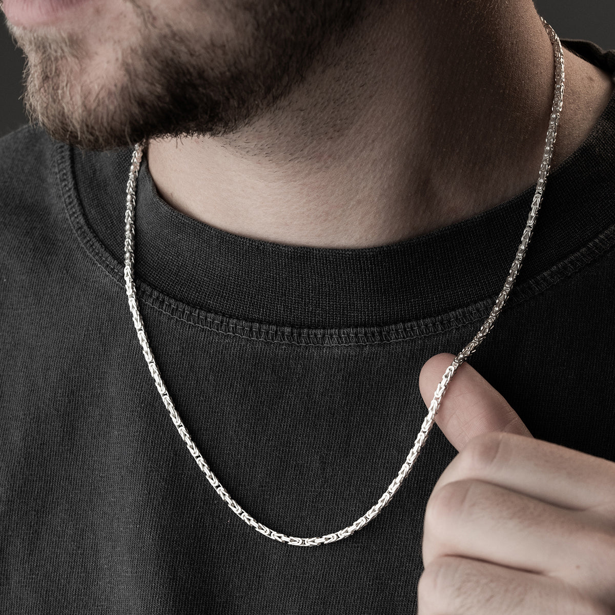 3 mm Kare Kral Zincir Erkek Kolye | 925 Ayar Gümüş