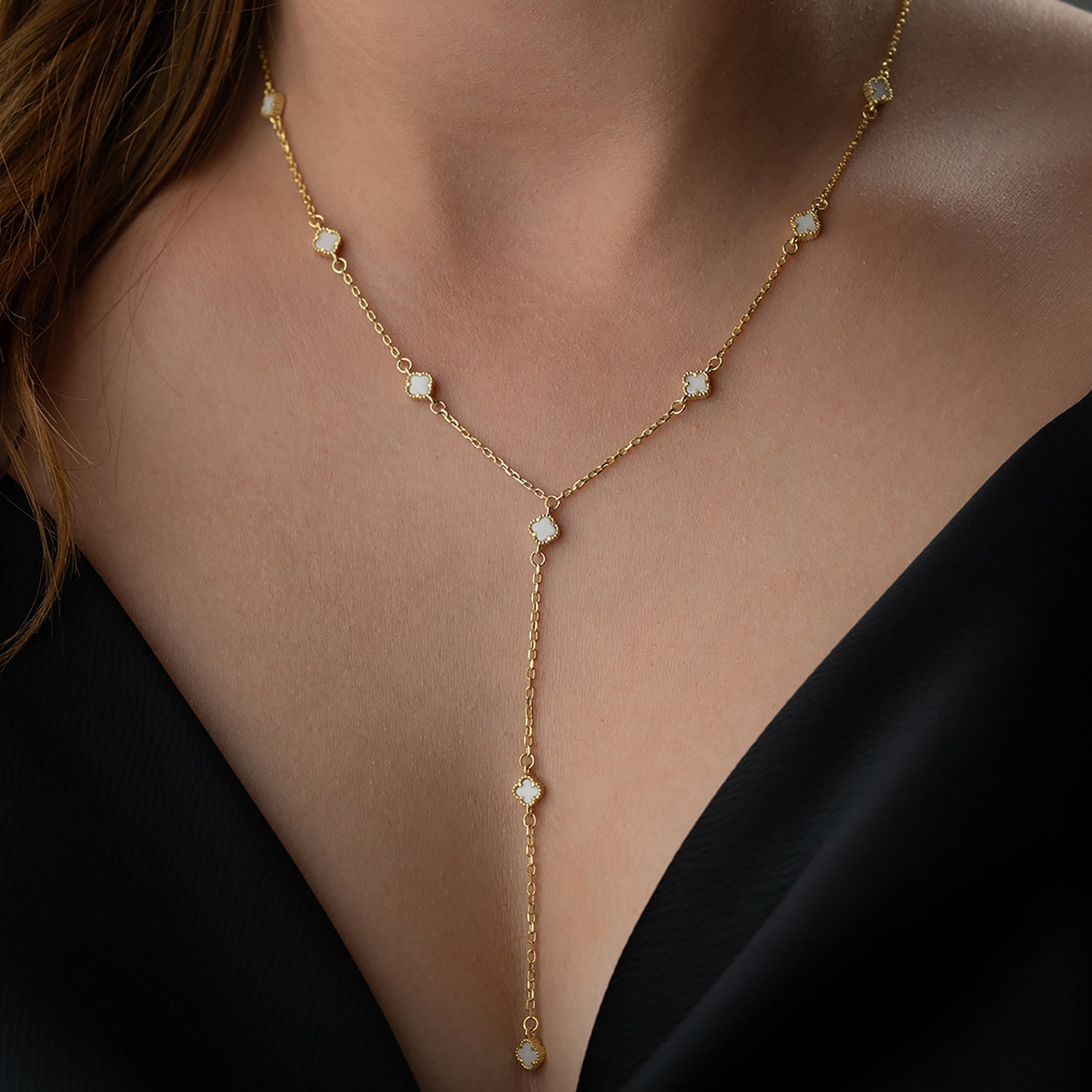 BEYAZ MİNİ YONCA Y KOLYE  | 925 GÜMÜŞ