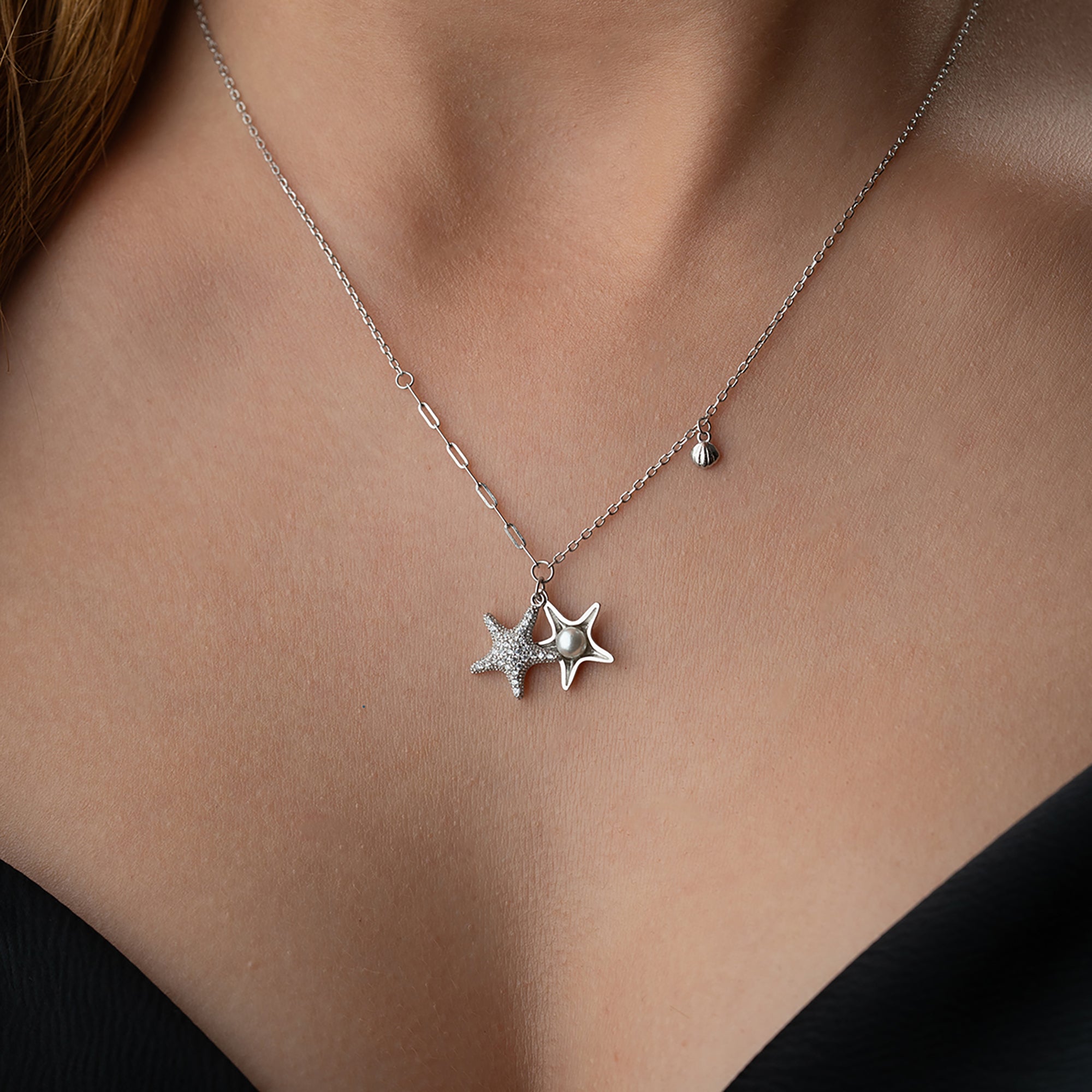 İNCİLİ DENİZ YILDIZI KOLYE | 925 GÜMÜŞ