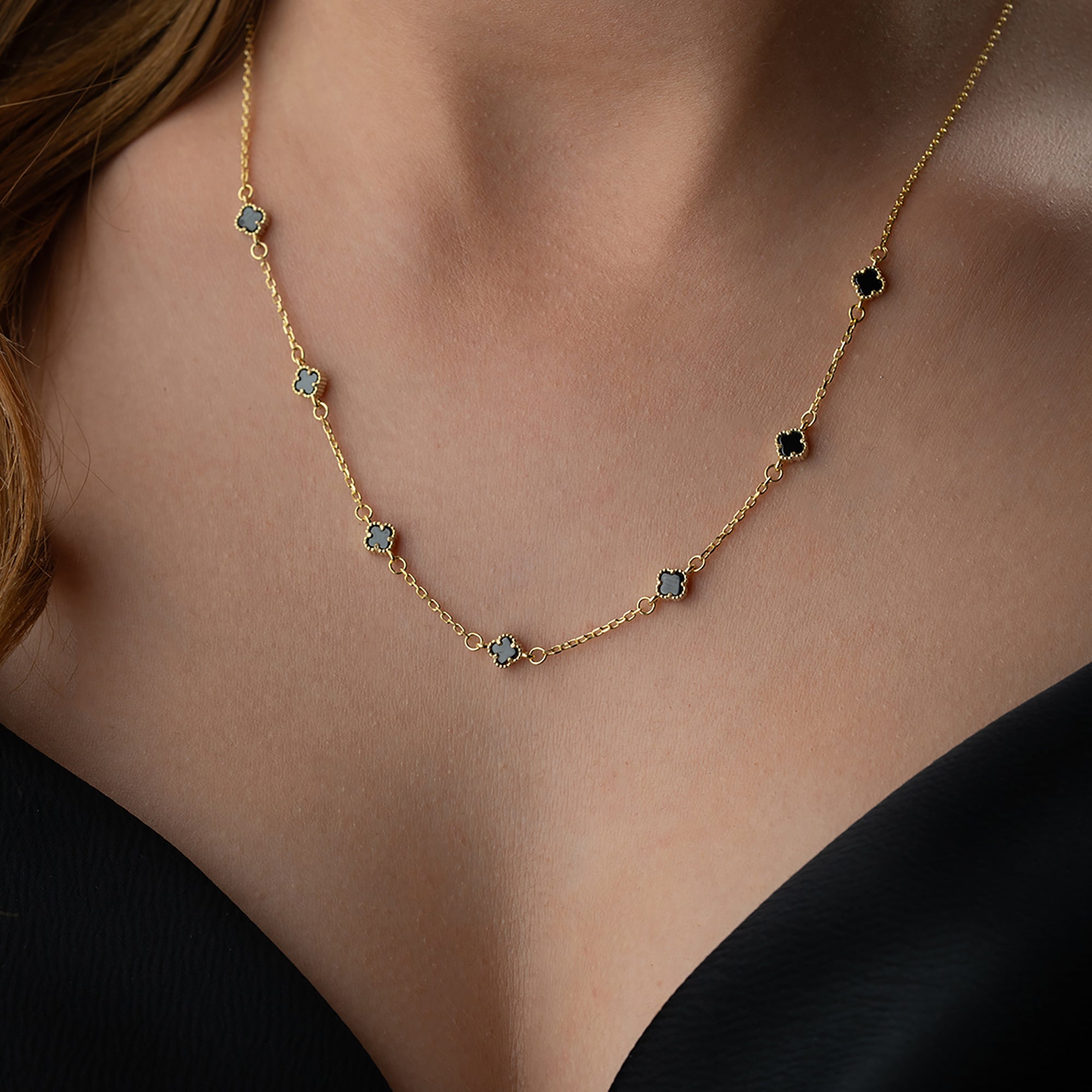 SİYAH MİNİ YONCA KOLYE | 925 GÜMÜŞ