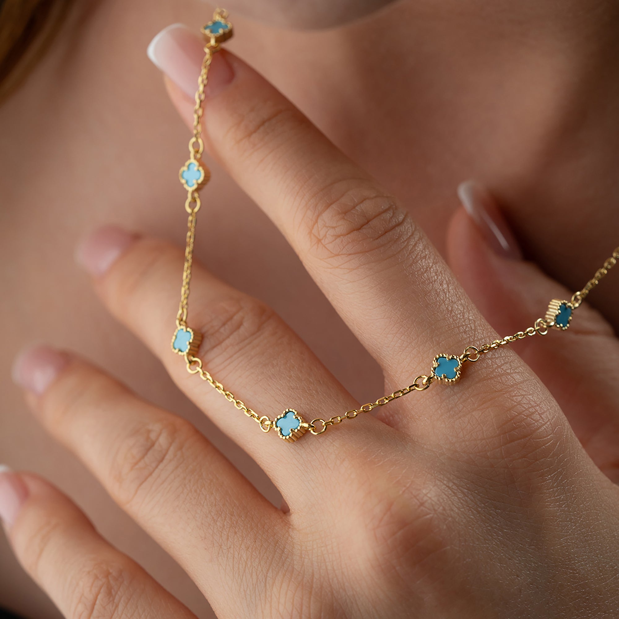 TURKUAZ MİNİ YONCA KOLYE  | 925 GÜMÜŞ