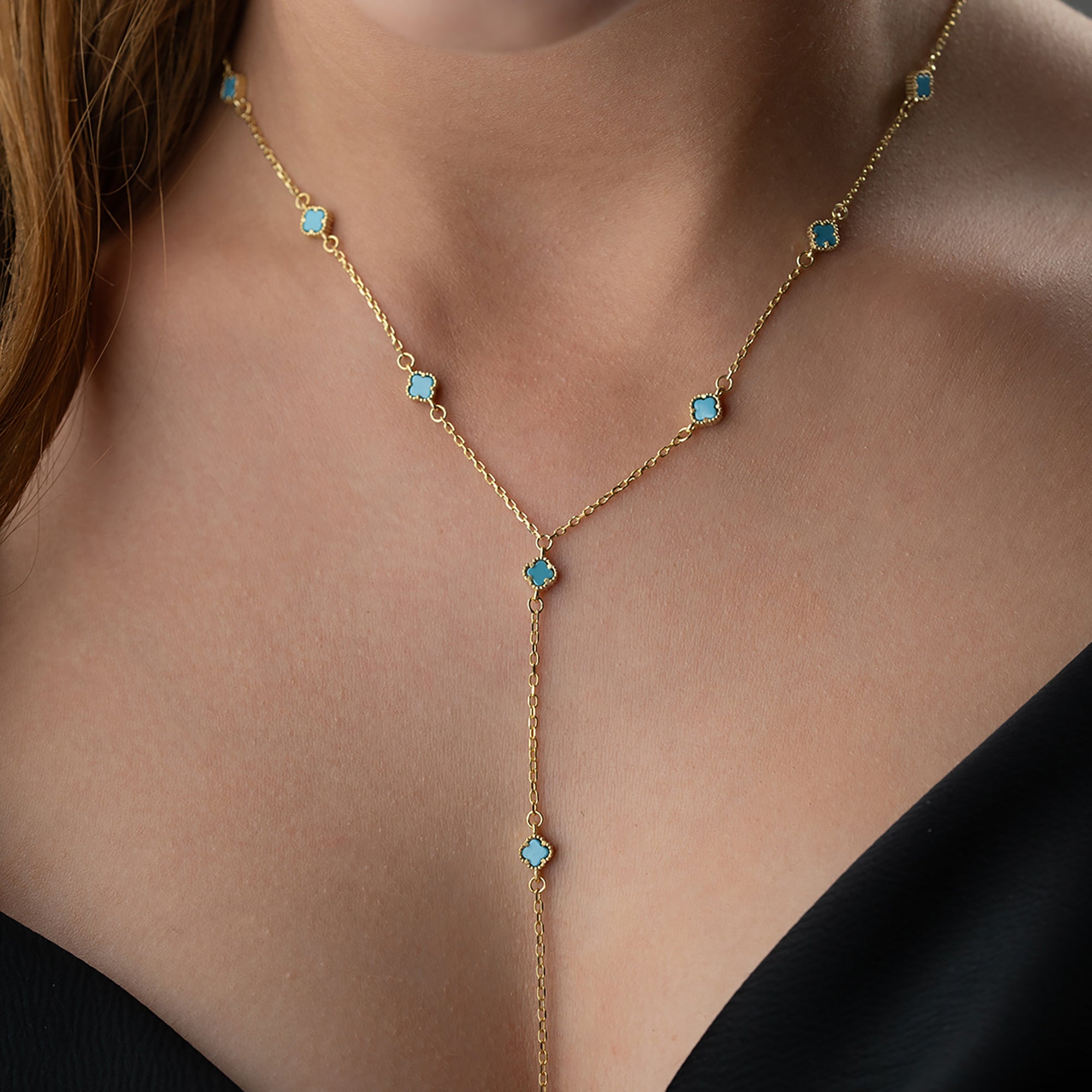 TURKUAZ MİNİ Y YONCA KOLYE  | 925 GÜMÜŞ