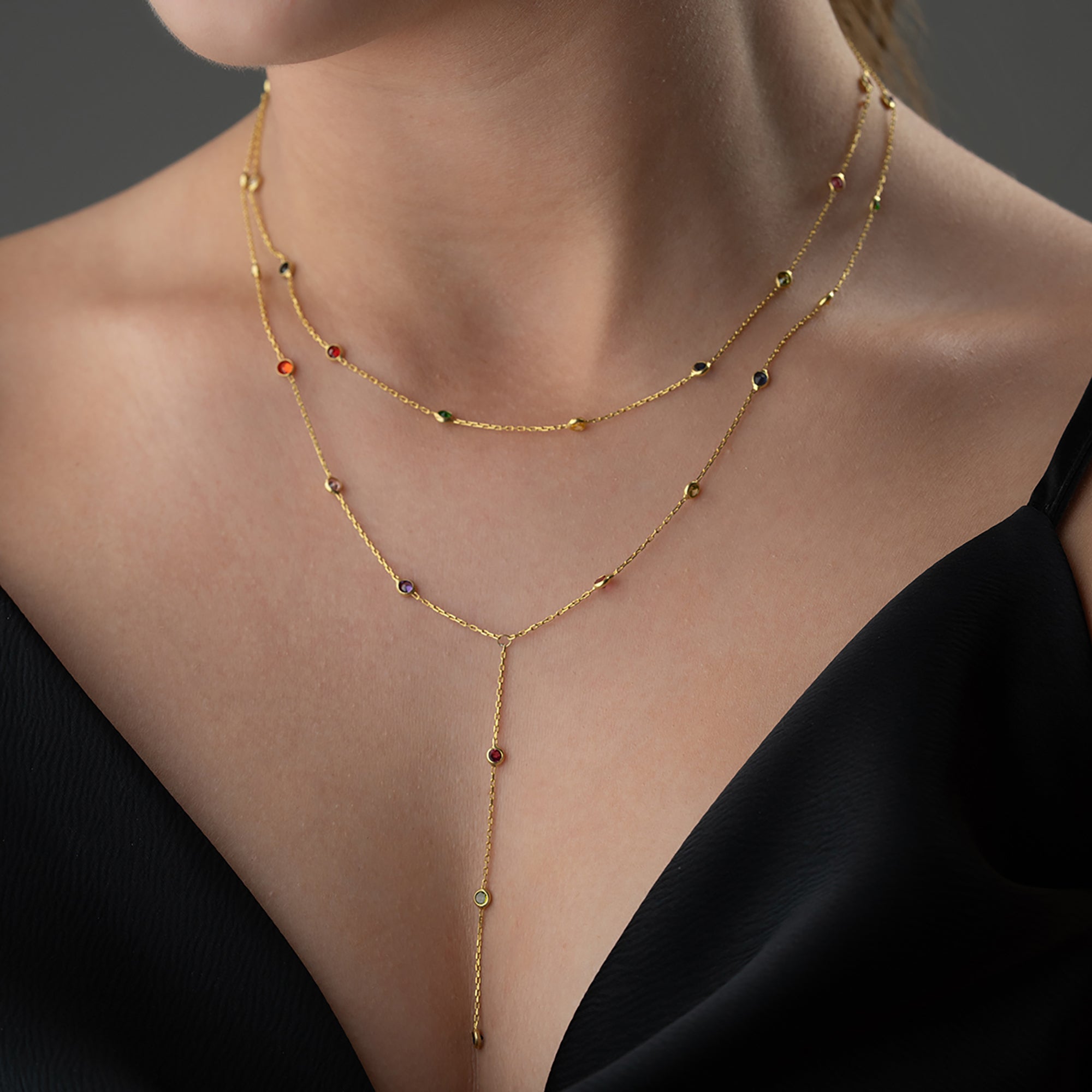 İKİLİ RENKİ TAŞLI Y KOLYE | 925 GÜMÜŞ