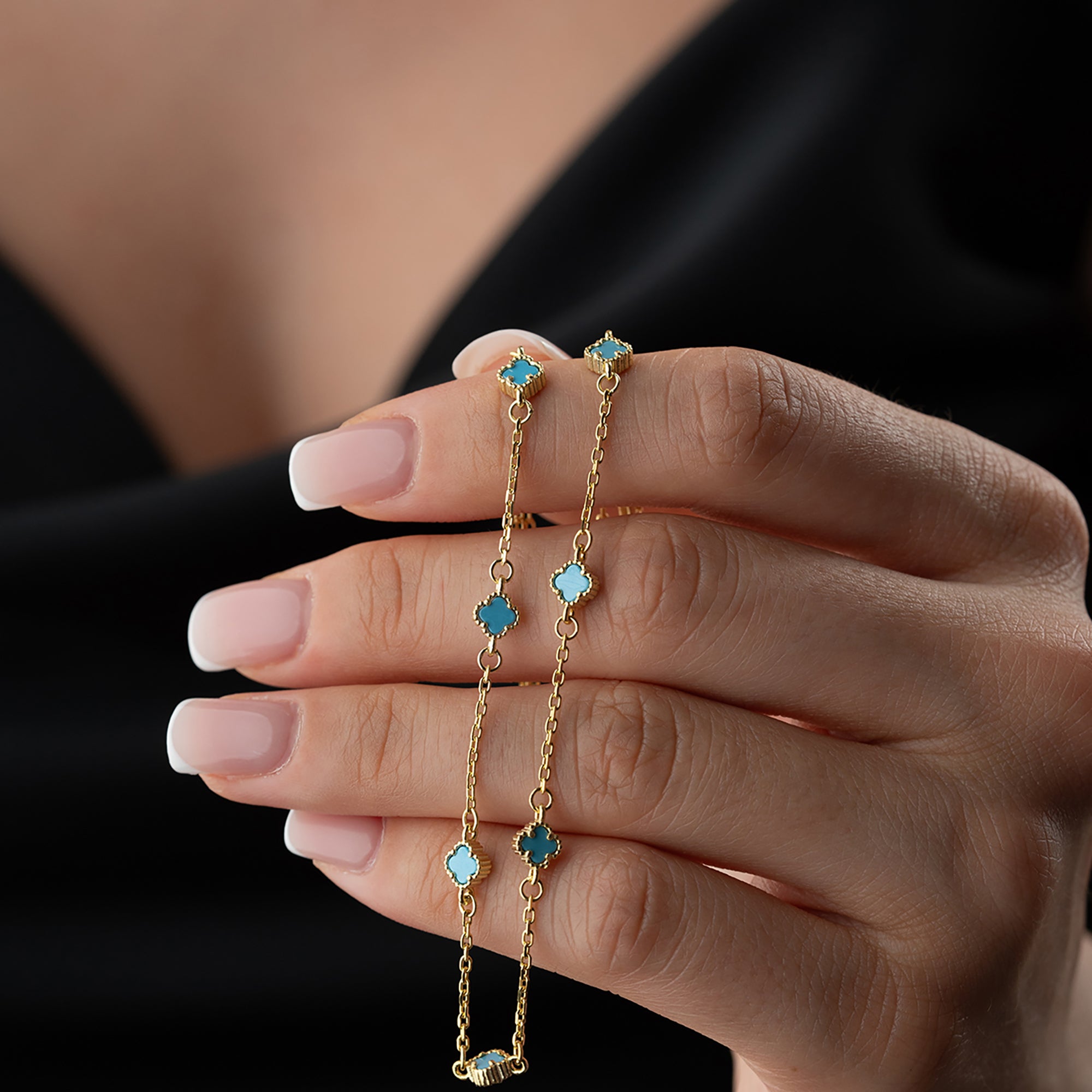 TURKUAZ MİNİ YONCA KOLYE  | 925 GÜMÜŞ