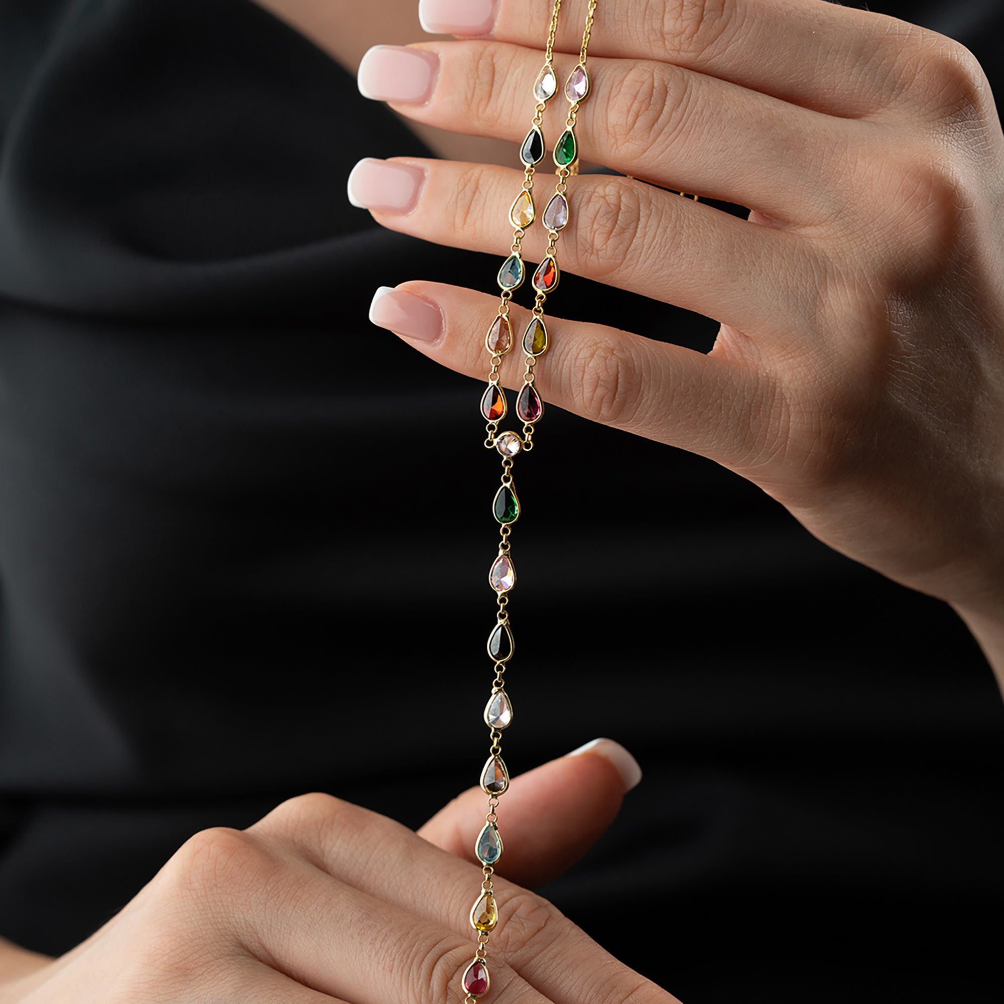 RENKLİ DAMLA TAŞ Y KOLYE  | 925 GÜMÜŞ