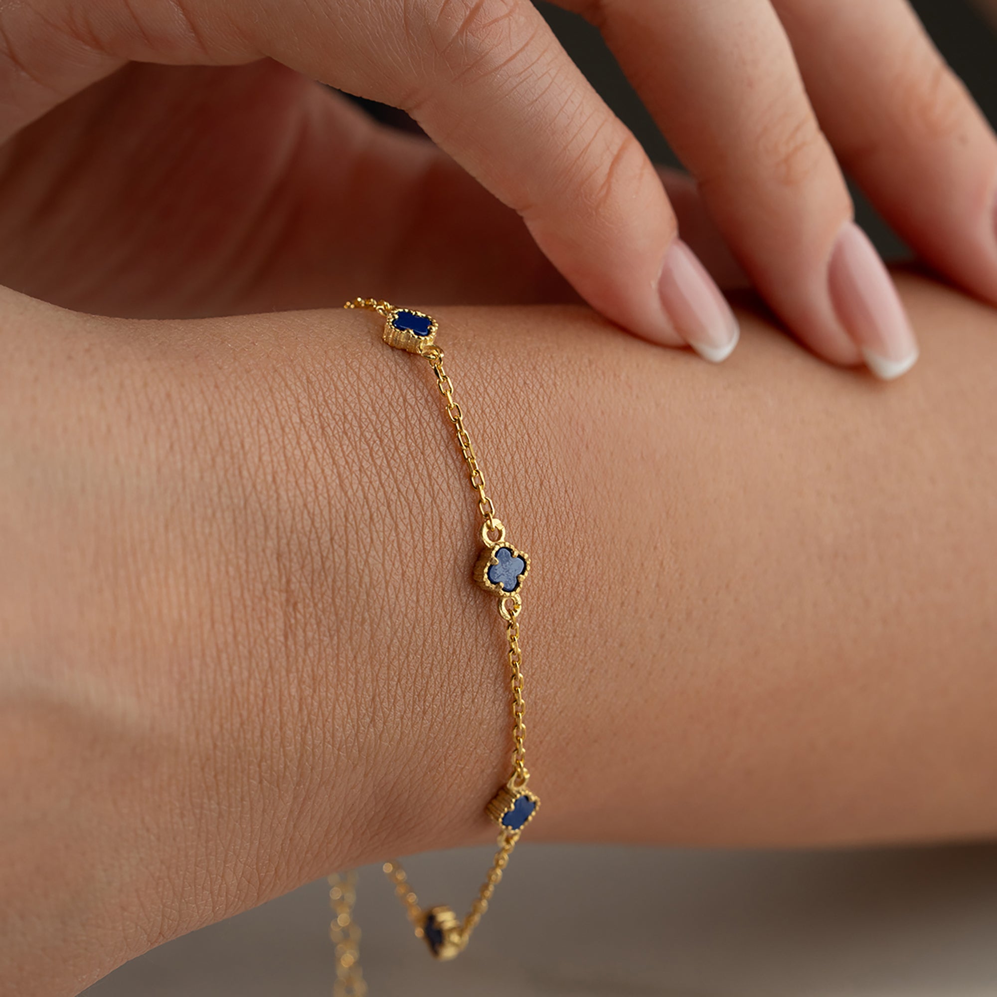 MAVİ TAŞLI ÇOKLU YONCA BİLEKLİK | 925 GÜMÜŞ