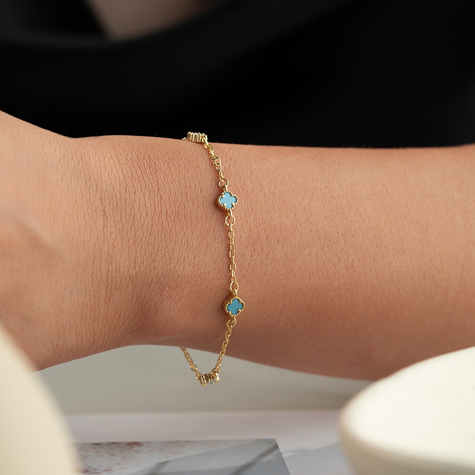 TURKUAZ TAŞLI ÇOKLU YONCA BİLEKLİK | 925 GÜMÜŞ