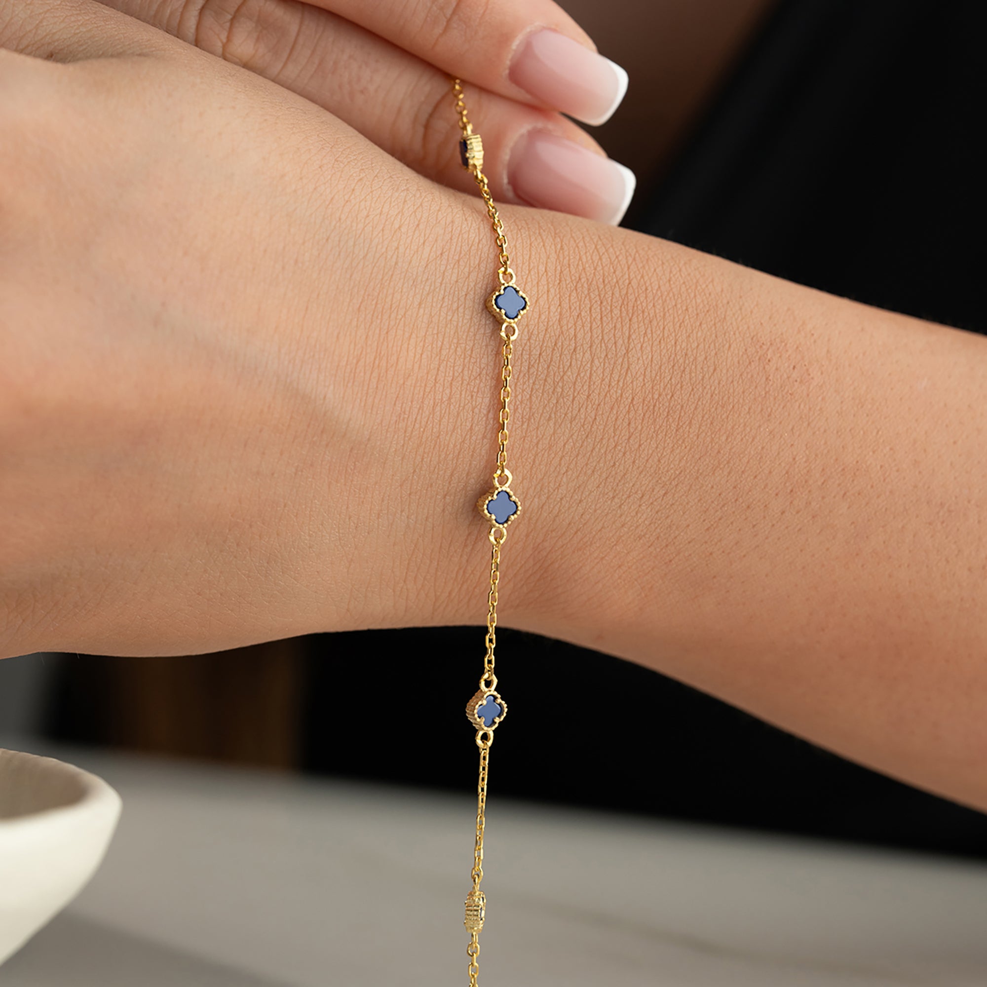 MAVİ TAŞLI ÇOKLU YONCA BİLEKLİK | 925 GÜMÜŞ