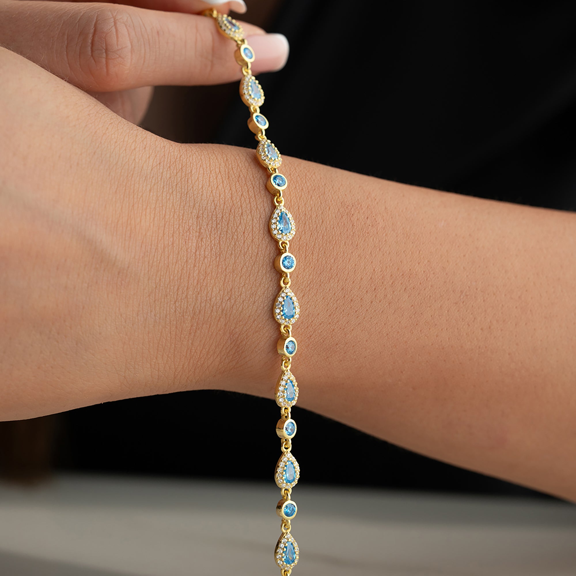 AQUA DAMLA TAŞ BİLEKLİK | 925 GÜMÜŞ