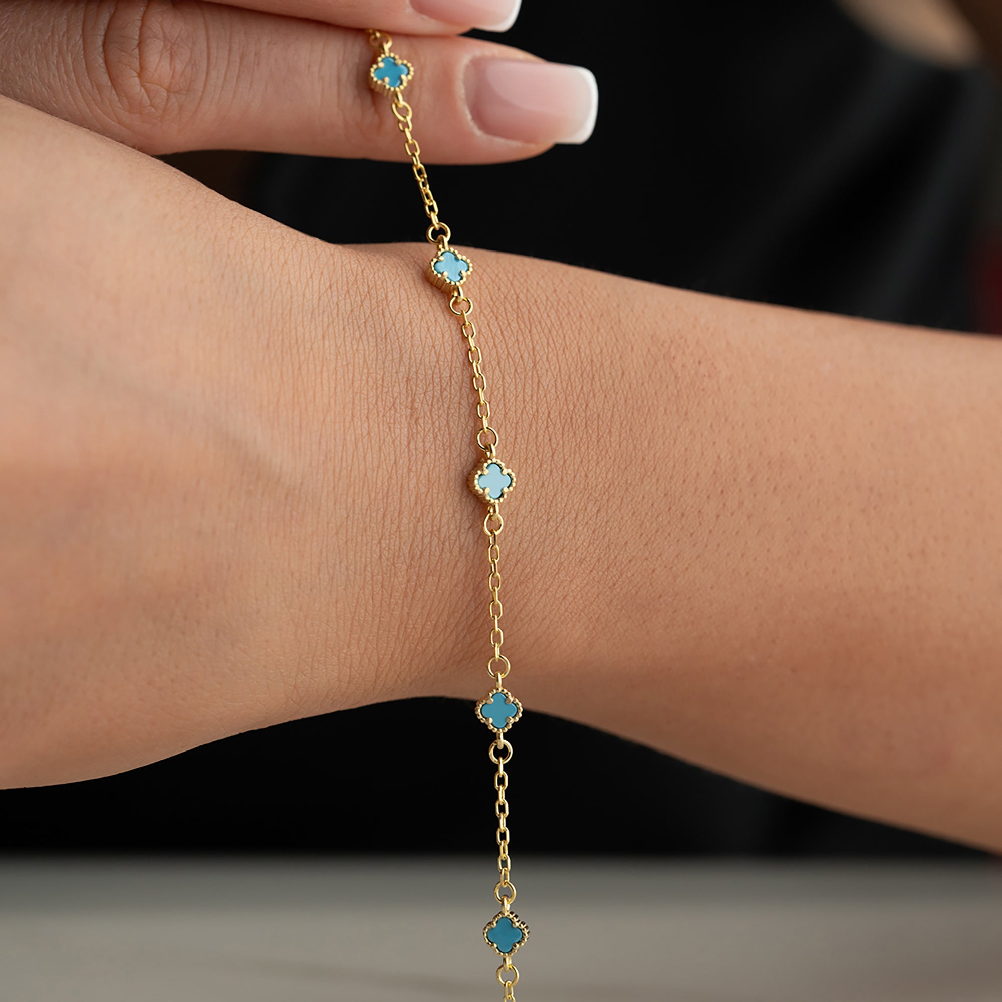 TURKUAZ TAŞLI ÇOKLU YONCA BİLEKLİK | 925 GÜMÜŞ