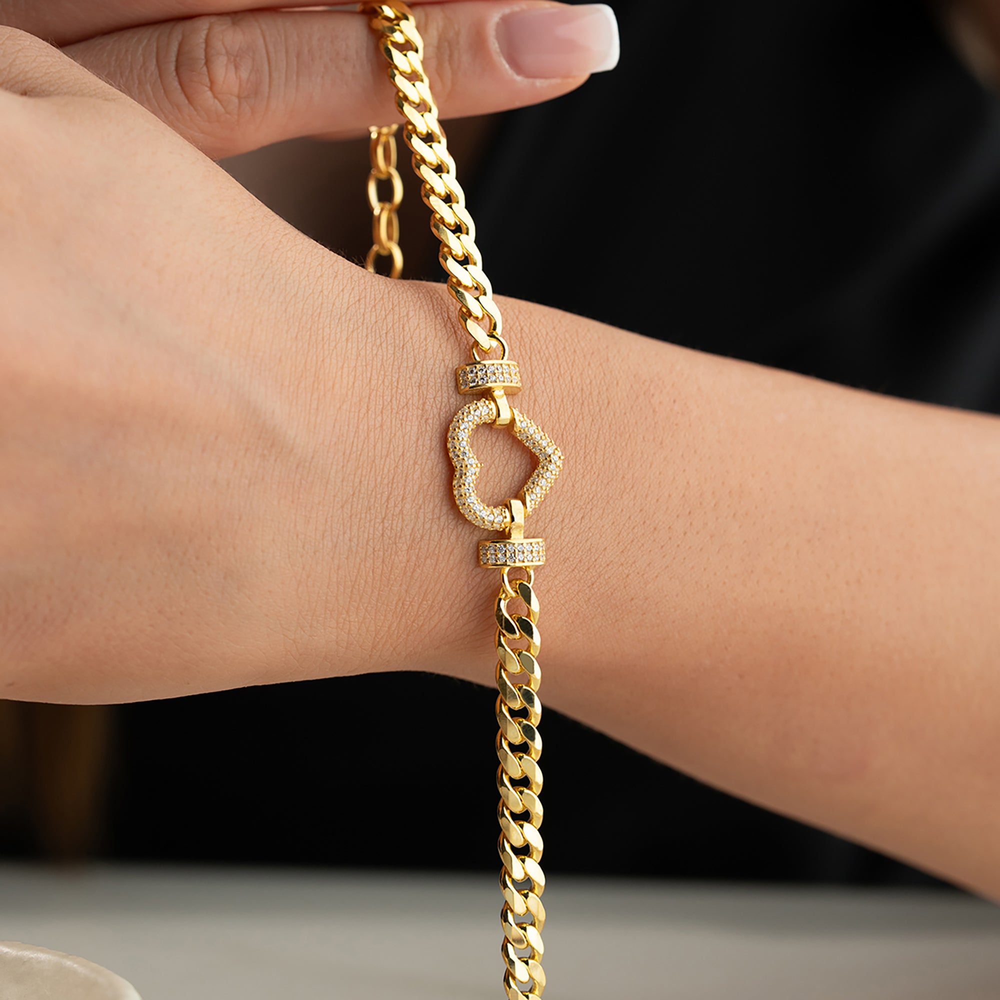 HACİMLİ TAŞLI KALP BİLEKLİK | 925 GÜMÜŞ