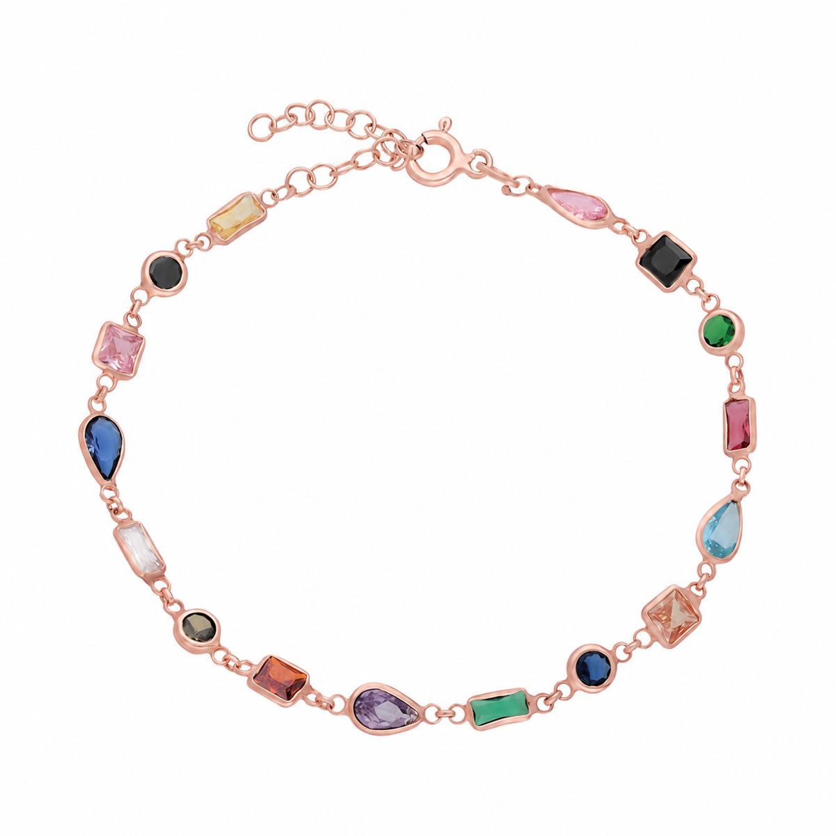 Asimetrik Mix Taşlı Bileklik | 925 Ayar Gümüş – Jeweliay Jewelry – 9 – Rose beyaz fon #RENK_rose