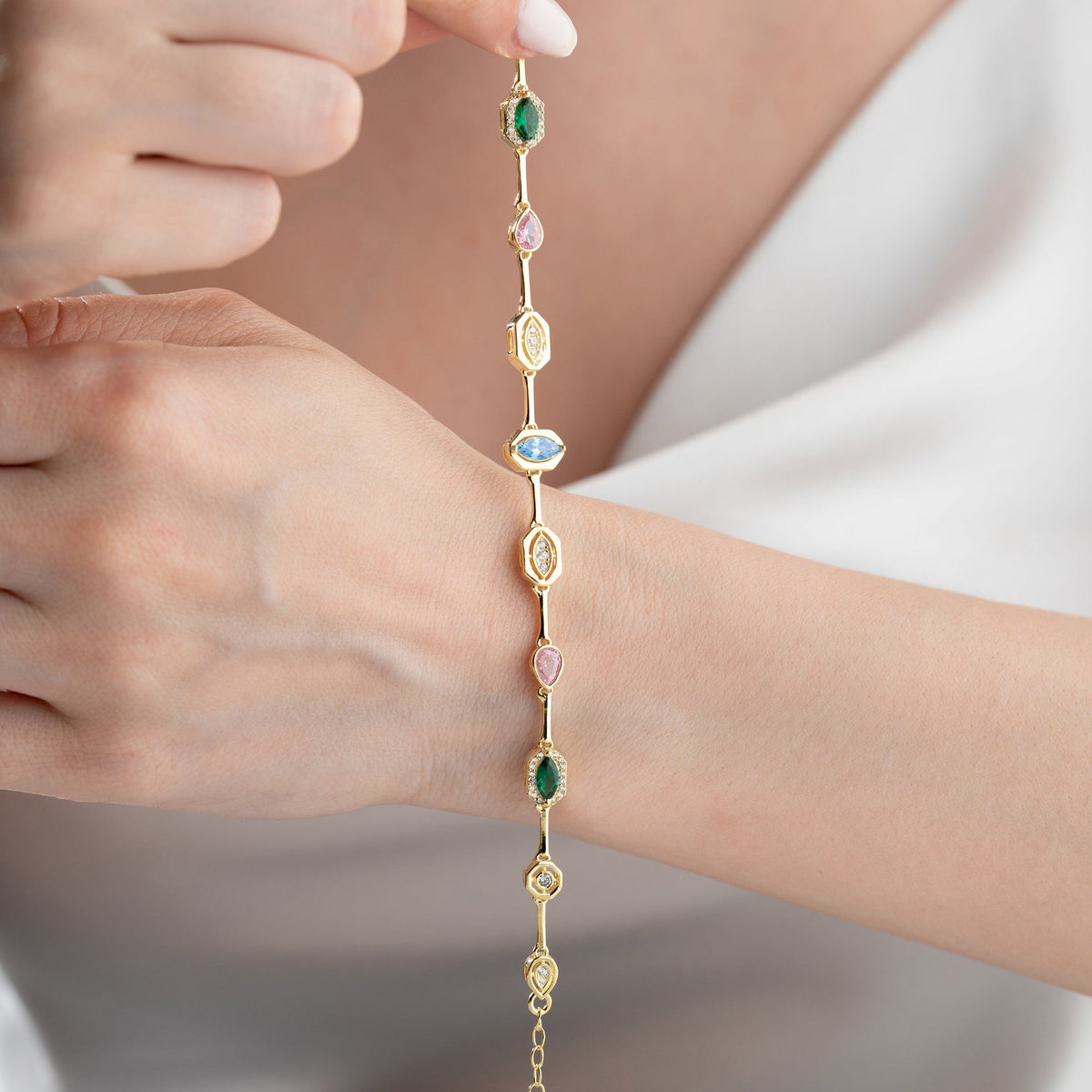 Asimetrik Mix Taşlı Bileklik | 925 Ayar Gümüş – Jeweliay Jewelry – 14