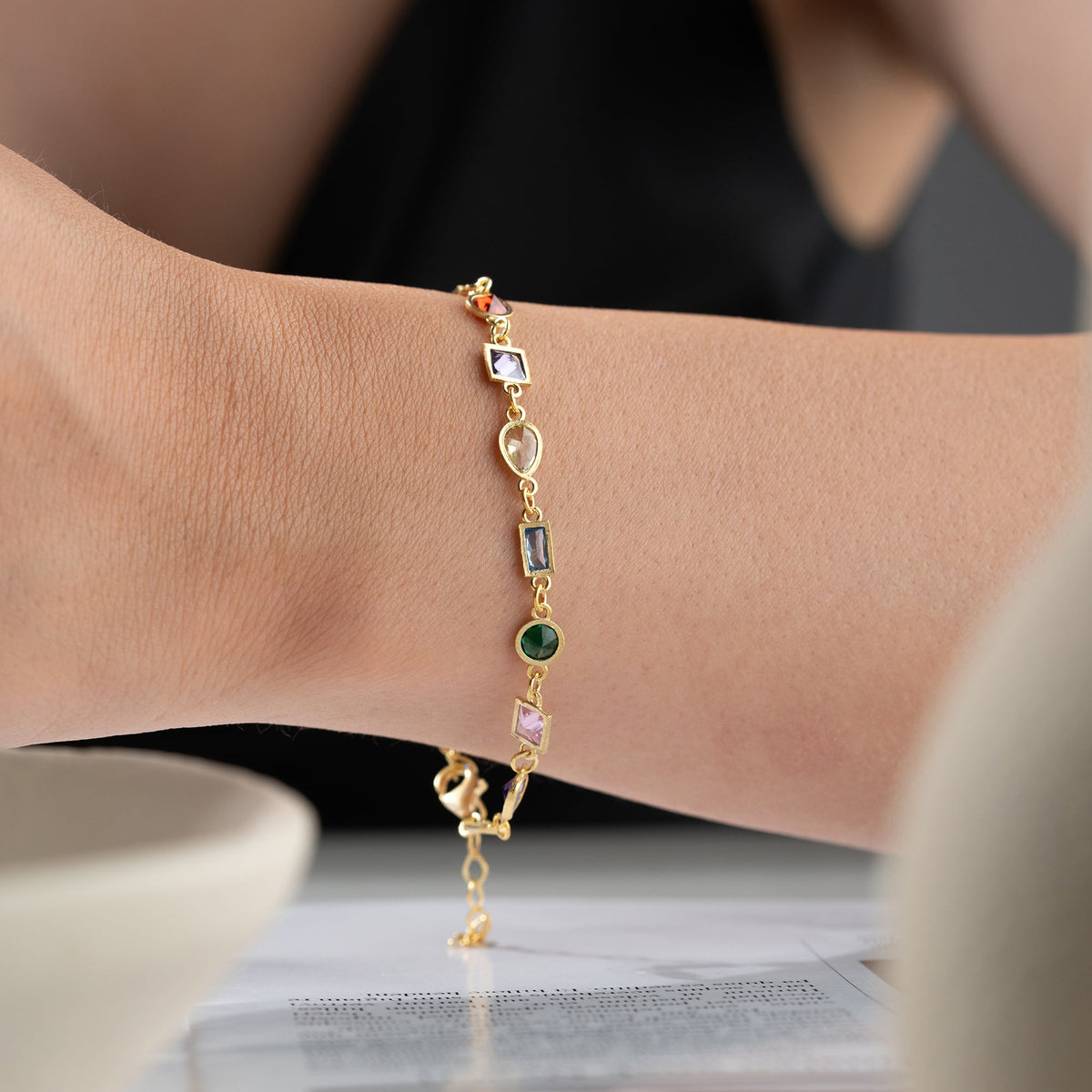 Asimetrik Mix Taşlı Bileklik | 925 Ayar Gümüş – Jeweliay Jewelry – 22