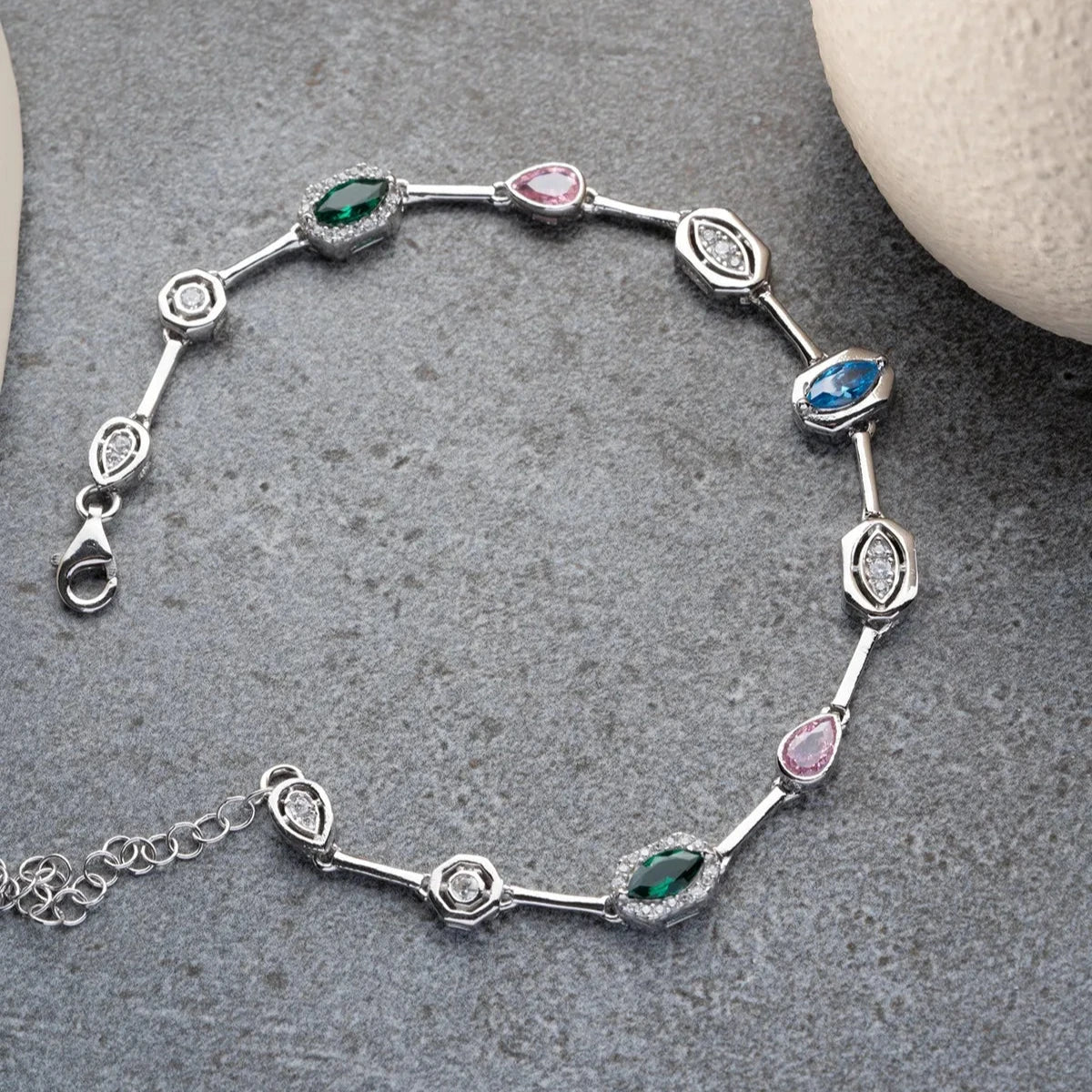 Asimetrik Mix Taşlı Tasarım Bileklik | 925 Ayar Gümüş – Jeweliay Jewelry – 9
