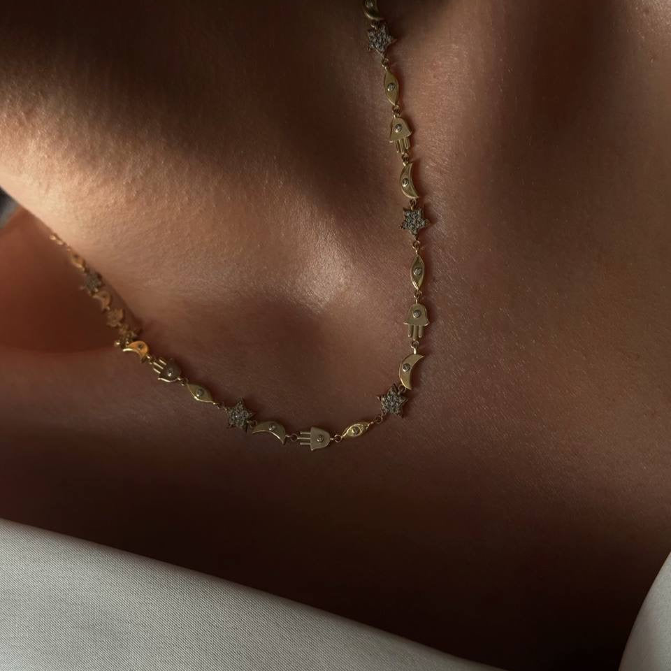 Ay Yıldız ve Fatma Ana Eli Charmlı Şans Kolye | 925 Ayar Gümüş – Jeweliay Jewelry – 14