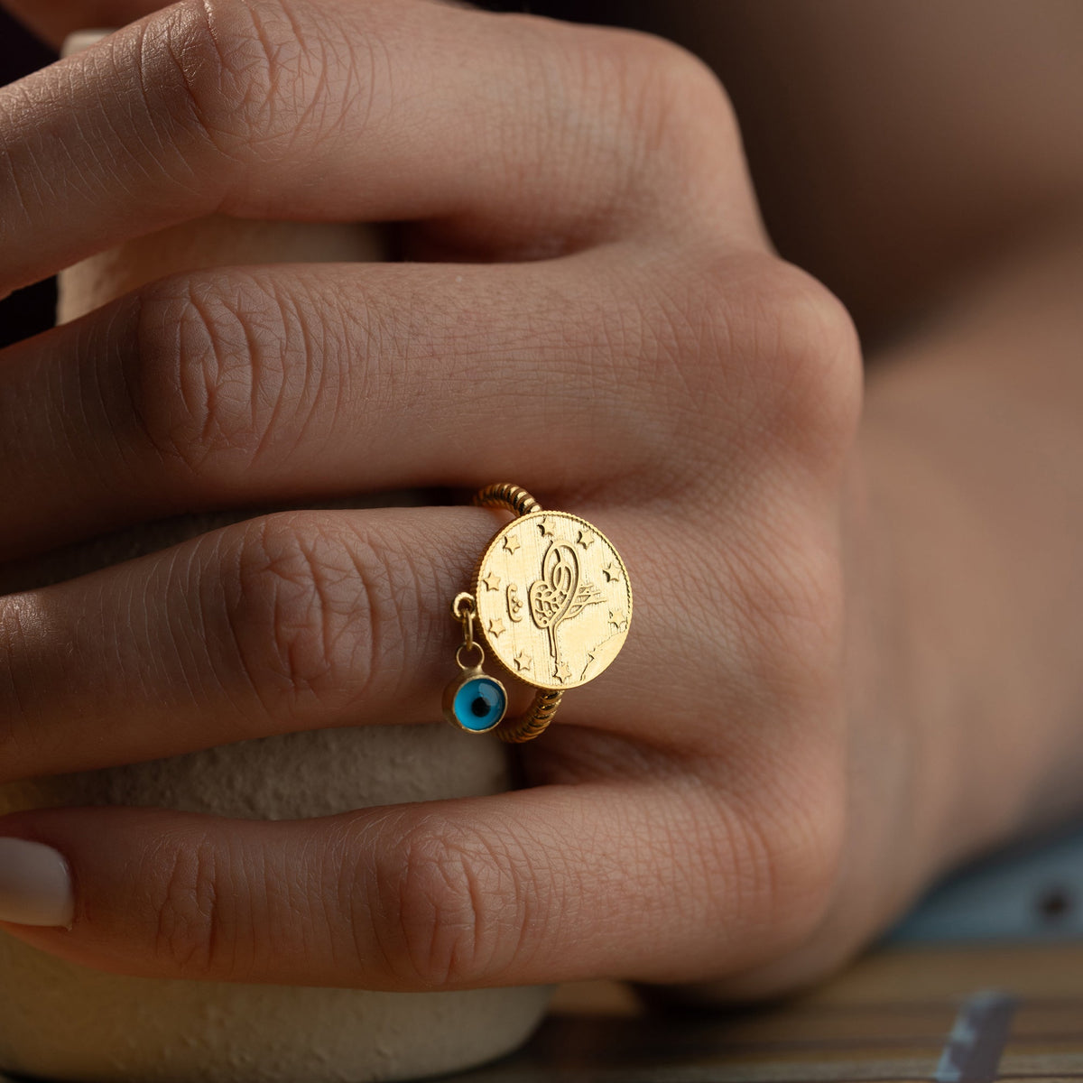 Ayarlanabilir Göz Nazar Sallantılı Tuğra Yüzük | 925 Ayar Gümüş – Jeweliay Jewelry – 4