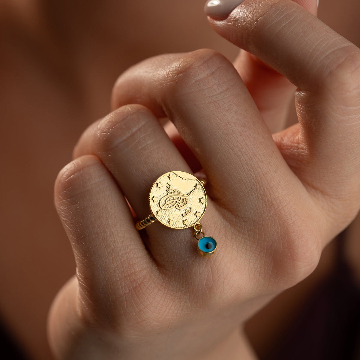 Ayarlanabilir Göz Nazar Sallantılı Tuğra Yüzük | 925 Ayar Gümüş – Jeweliay Jewelry – 5