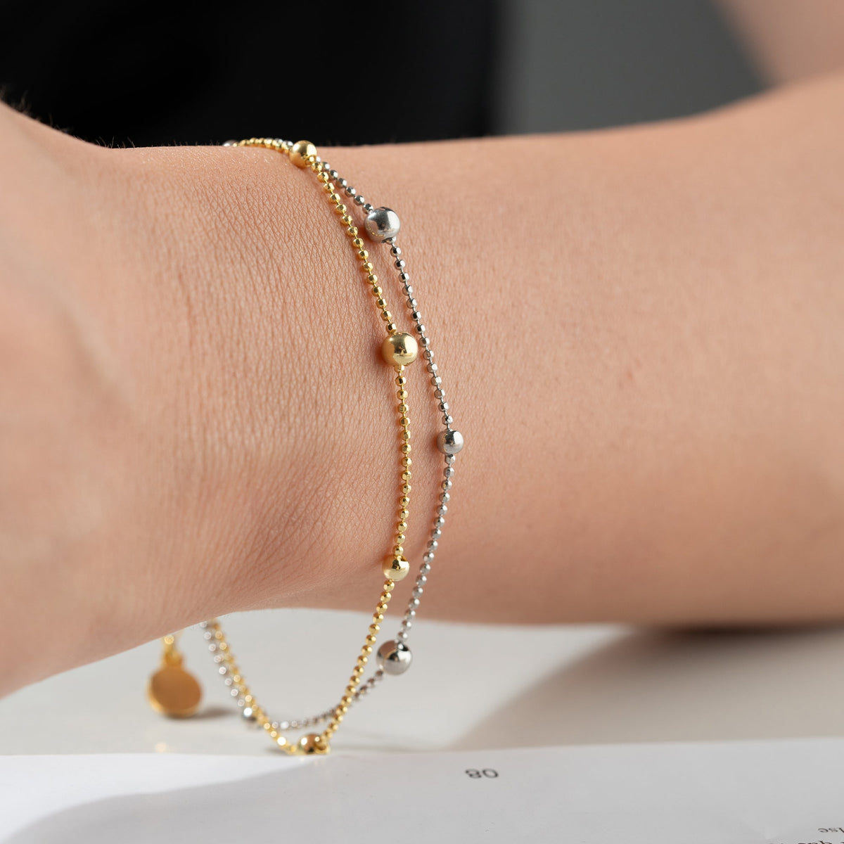 Çift Renk Top Zincir Bileklik | 925 Ayar Gümüş – Jeweliay Jewelry – 6