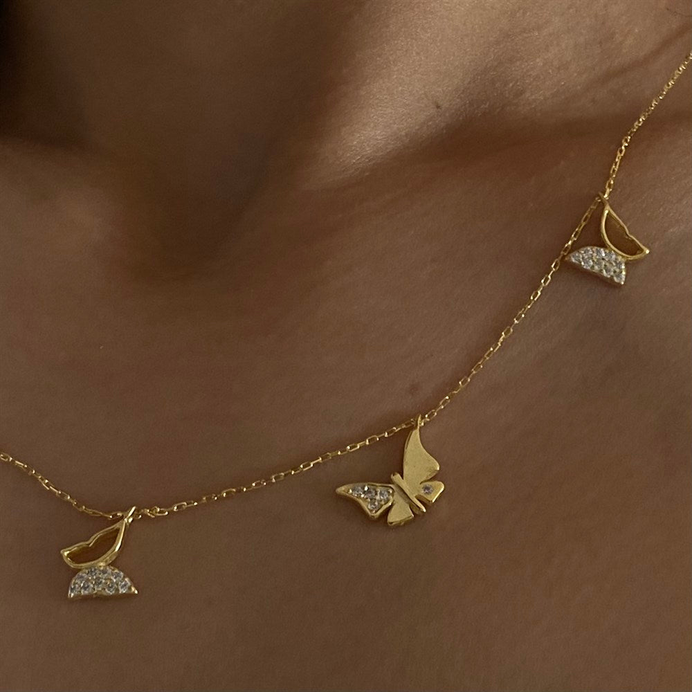 Desenli Zirkon Taşlı Kelebek Şans Kolye | 925 Ayar Gümüş – Jeweliay Jewelry – 4