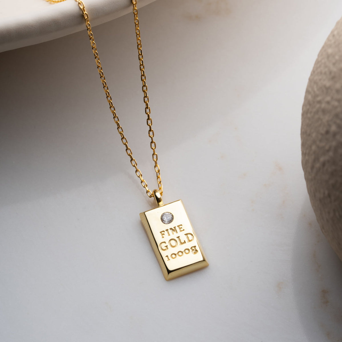 Fine Gold Külçe Model Kolye | 925 Ayar Gümüş - Jeweliay Jewelry - 4