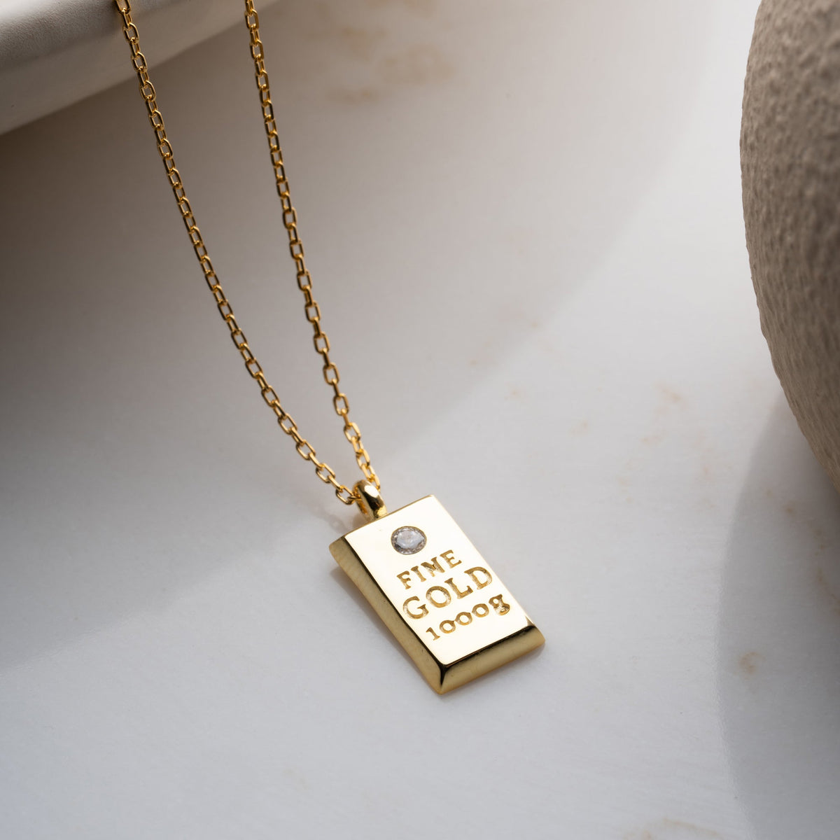Fine Gold Külçe Model Kolye | 925 Ayar Gümüş - Jeweliay Jewelry - 5