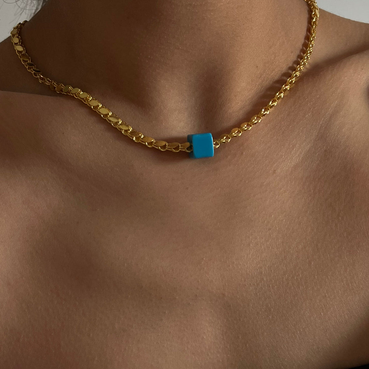 Firuze Taşlı Pullu Zincir Kolye | 925 Ayar Gümüş – Jeweliay Jewelry – 5