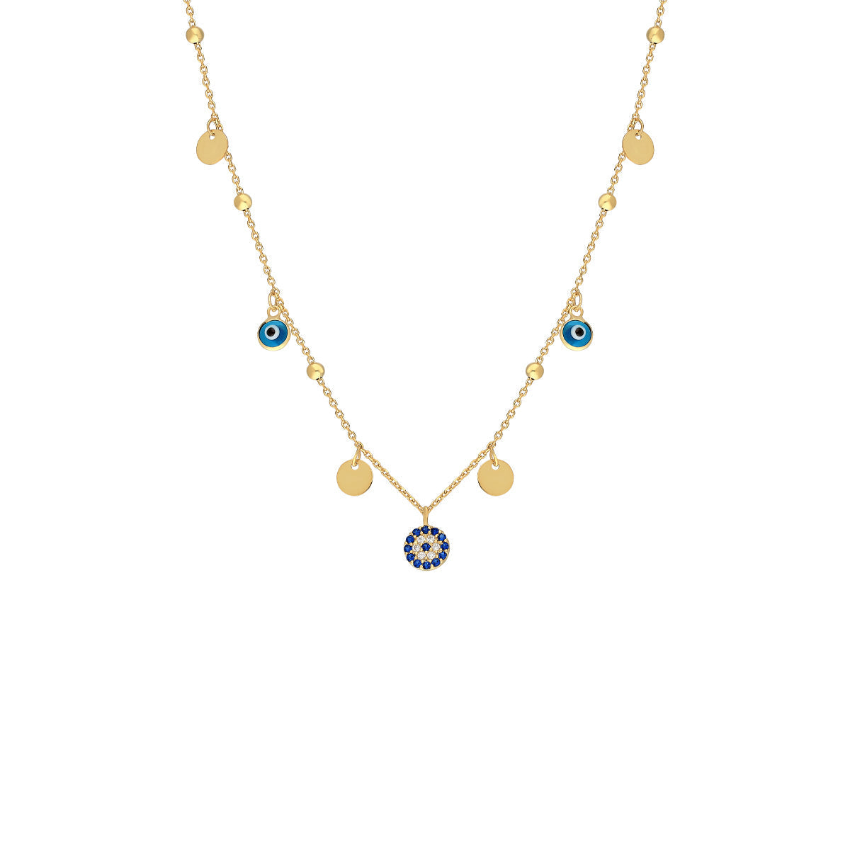 Göz Nazar Pul Sallantılı Top Zincir Kolye | 925 Ayar Gümüş – Jeweliay Jewelry – 1 – Gold beyaz fon #RENK_gold