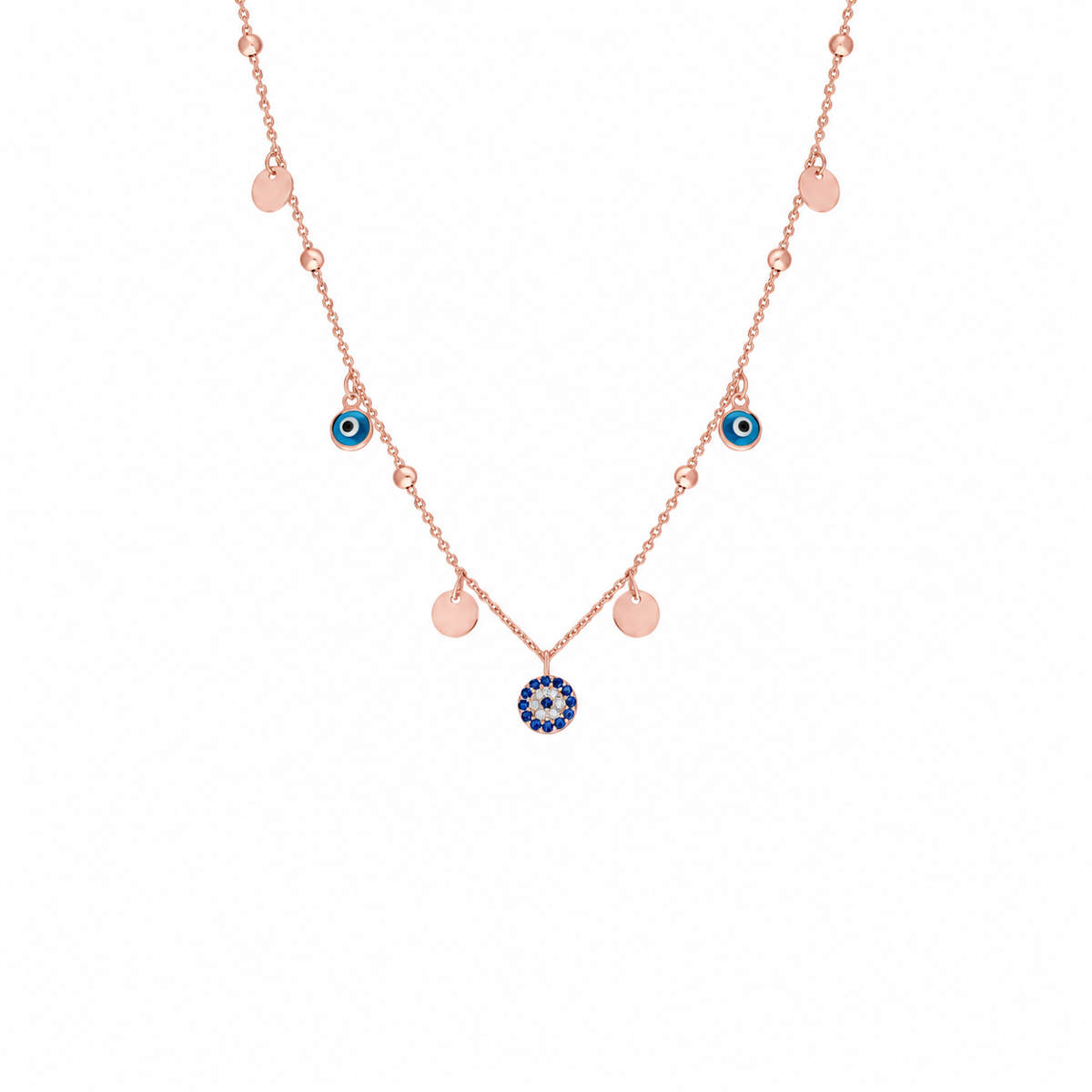 Göz Nazar Pul Sallantılı Top Zincir Kolye | 925 Ayar Gümüş – Jeweliay Jewelry – 3 – Rose beyaz fon #RENK_rose