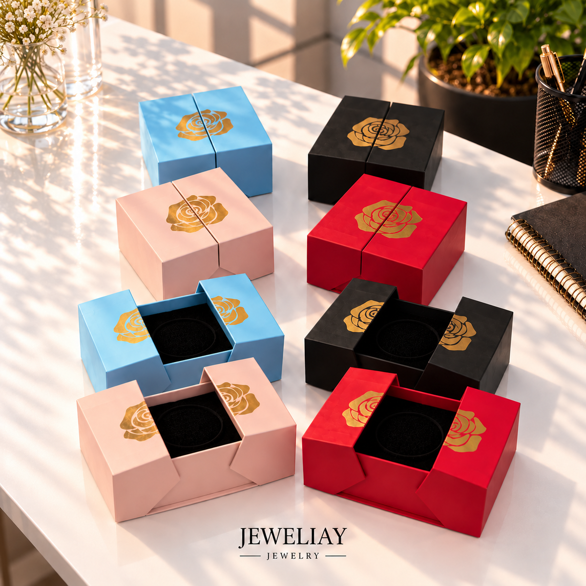 Gül Desenli Çift Kapaklı Takı Kutusu – Jeweliay Jewelry – 1