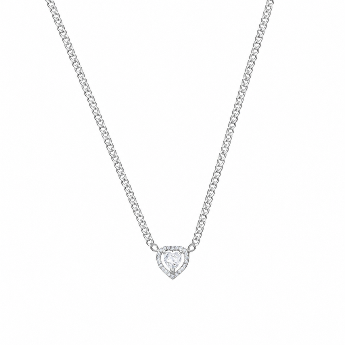 Gurmet Zincirli Tek Taş Kalp Kolye | 925 Ayar Gümüş – Jeweliay Jewelry – 3 – Silver beyaz fon #RENK_silver
