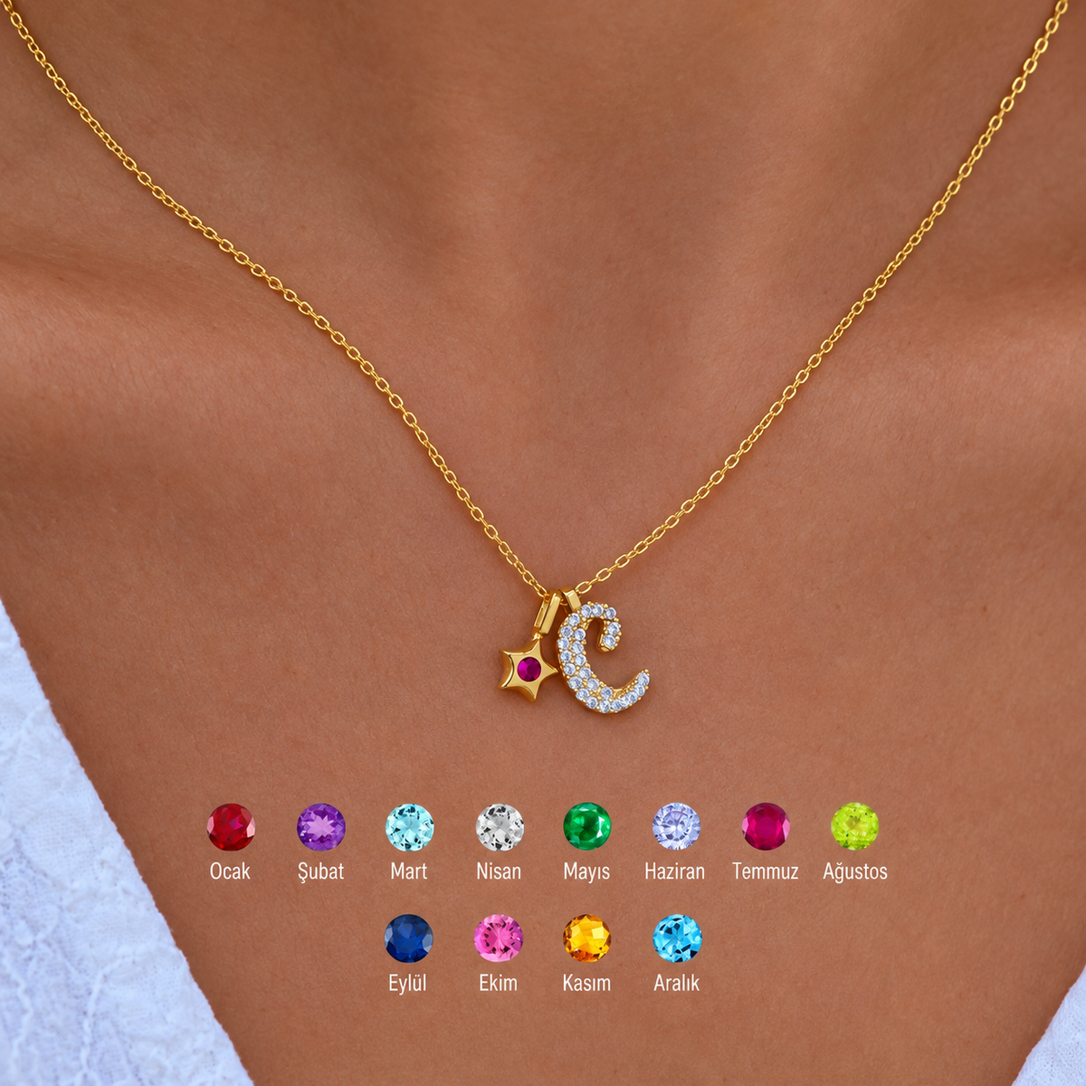 Kişiye Özel Zirkon Harfli Mini Yıldız Doğum Taşı Kolye | 925 Ayar Gümüş – Jeweliay Jewelry – 3