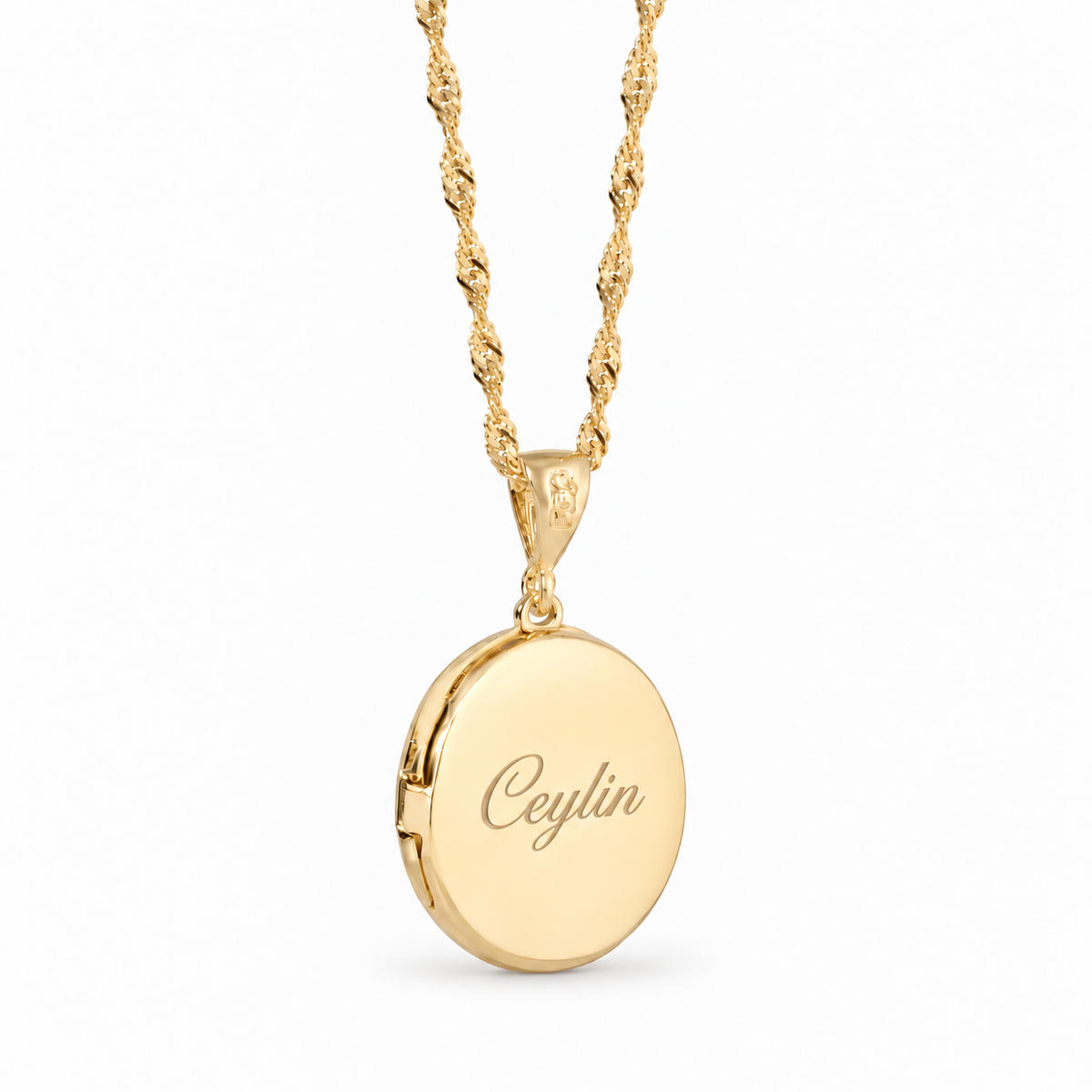 Kişiye Özel İsim Kazımalı Yuvarlak Fotoğraflı Kapaklı Kolye | 925 Ayar Gümüş – Jeweliay Jewelry – 5 – Gold beyaz fon #RENK_gold