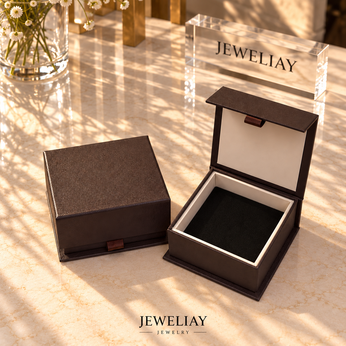 Kahverengi Deri Görünümlü Takı Kutusu – Jeweliay Jewelry – 1