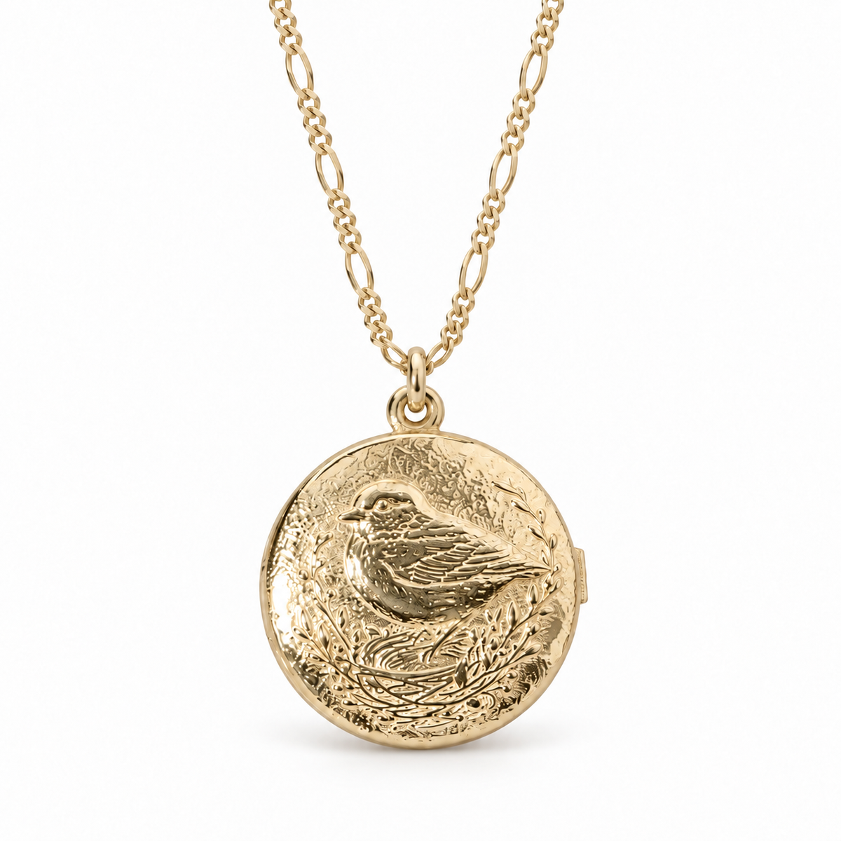 Kişiye Özel Antik Kuş Desenli Fotoğraflı Kapaklı Kolye | 925 Ayar Gümüş – Jeweliay Jewelry – 5 – Gold beyaz fon #RENK_gold