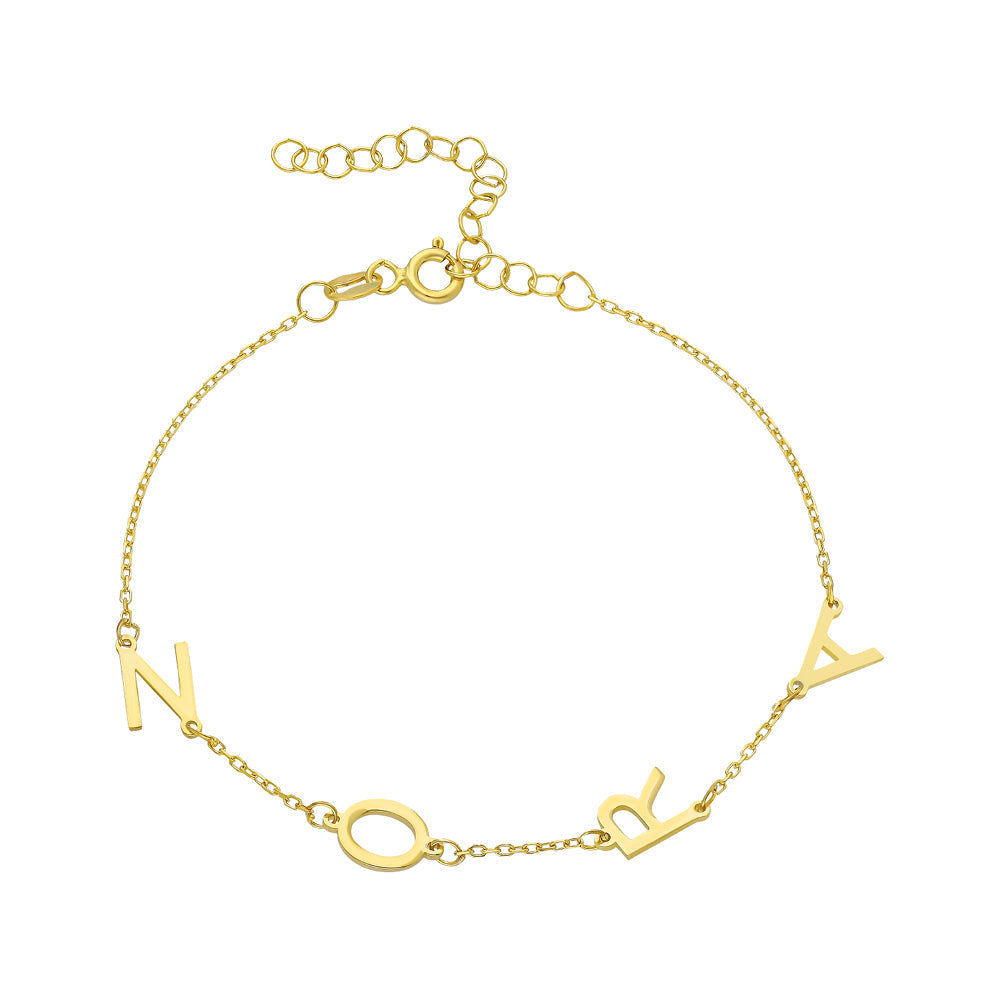 Kişiye Özel Aralıklı Harfli İsim Bileklik | 925 Ayar Gümüş – Jeweliay Jewelry – 1 – Gold beyaz fon #RENK_gold