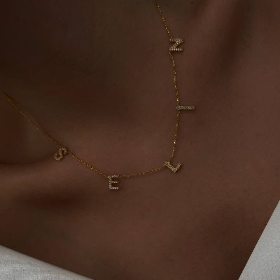 Kişiye Özel Aralıklı Zirkon Harfli İsim Kolye | 925 Ayar Gümüş – Jeweliay Jewelry – 2