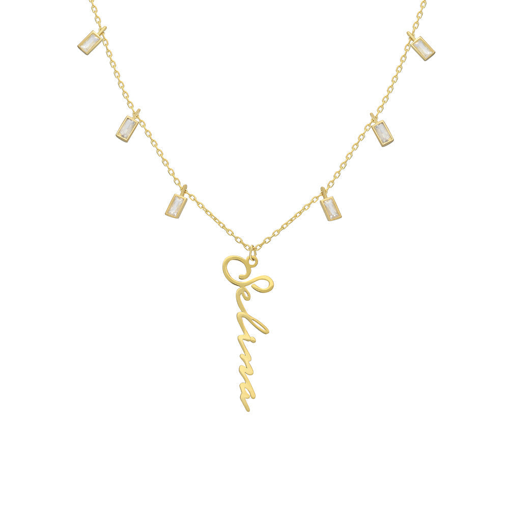 Kişiye Özel Baget Taşlı İsimli İmza Kolye | 925 Ayar Gümüş – Jeweliay Jewelry – 1 – Gold beyaz fon #RENK_gold