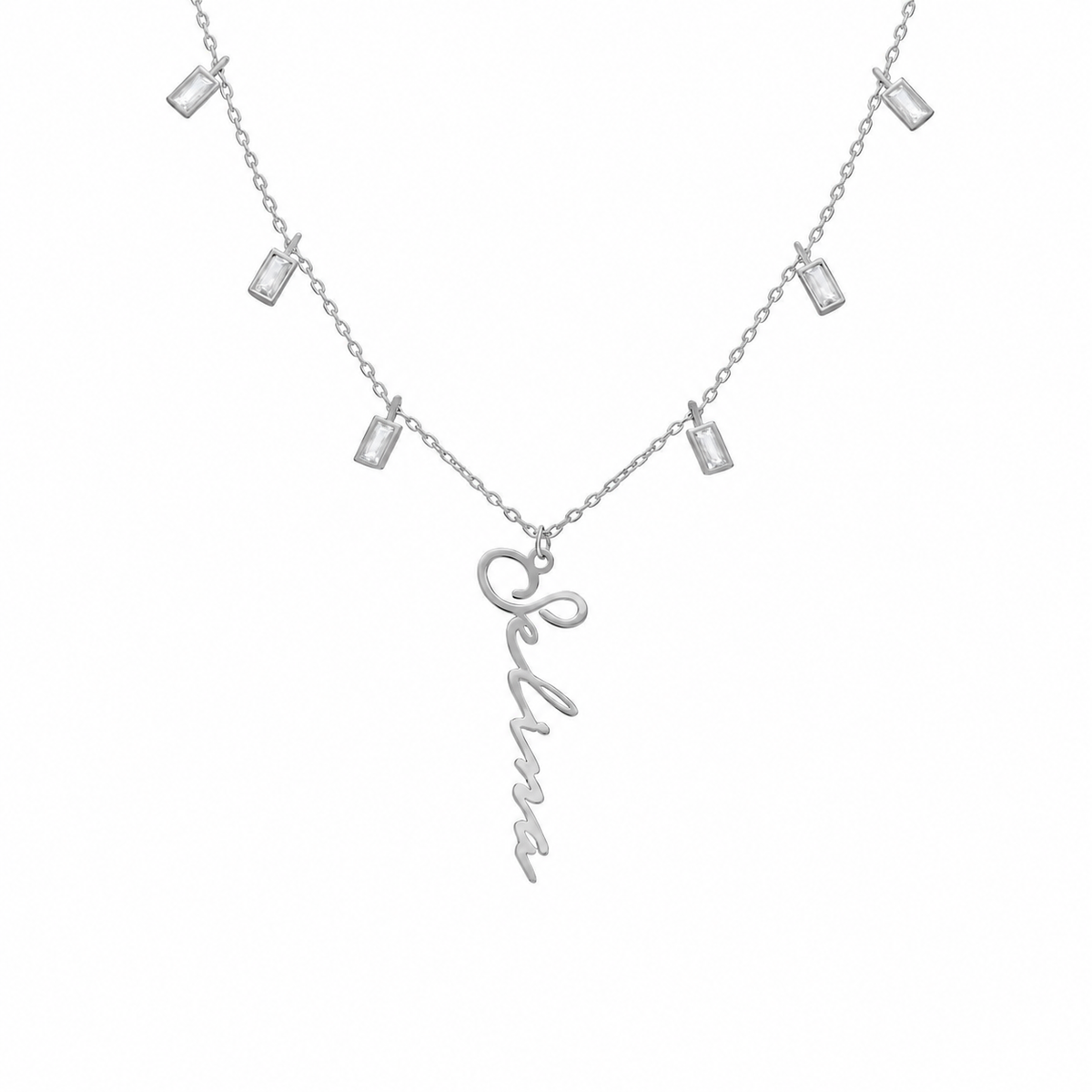 Kişiye Özel Baget Taşlı İsimli İmza Kolye | 925 Ayar Gümüş – Jeweliay Jewelry – 2 – Silver beyaz fon #RENK_silver