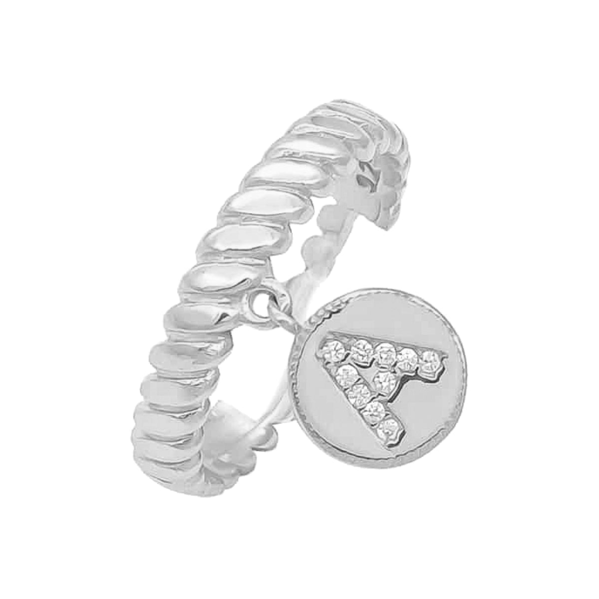 Kişiye Özel Burma Motifli Zirkon Taşlı Harf Yüzük | 925 Ayar Gümüş – Jeweliay Jewelry – 2 – Silver beyaz fon #RENK_silver