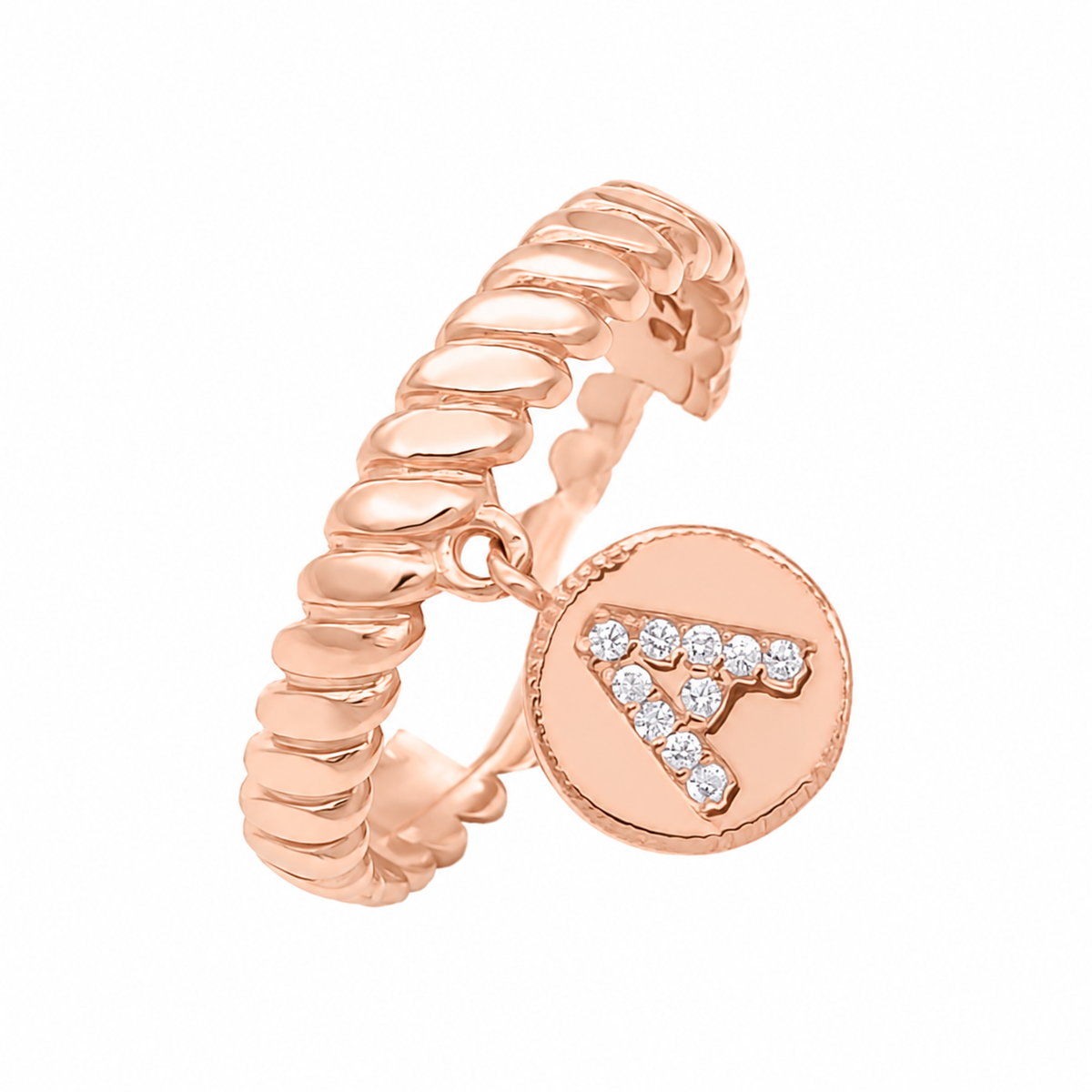 Kişiye Özel Burma Motifli Zirkon Taşlı Harf Yüzük | 925 Ayar Gümüş – Jeweliay Jewelry – 3 – Rose beyaz fon #RENK_rose