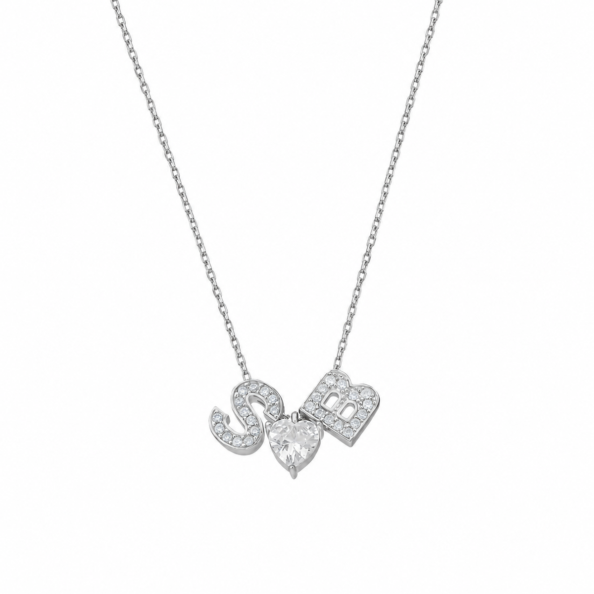 Kişiye Özel Çift Harfli Tek Taş Kalp Kolye | 925 Ayar Gümüş – Jeweliay Jewelry – 2 – Silver beyaz fon #RENK_silver