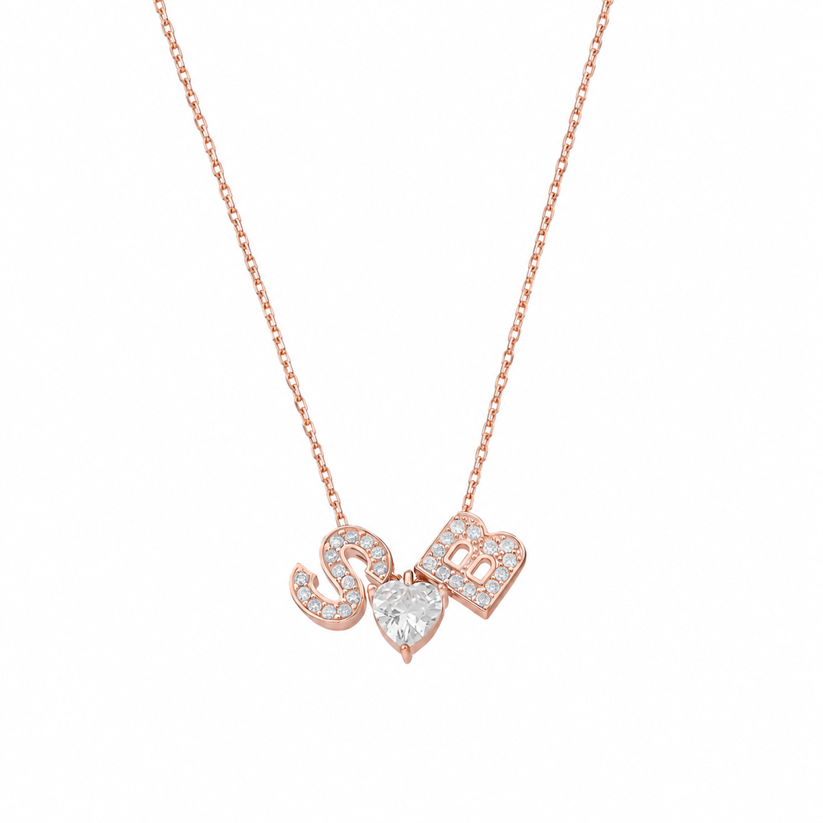 Kişiye Özel Çift Harfli Tek Taş Kalp Kolye | 925 Ayar Gümüş – Jeweliay Jewelry – 3 – Rose beyaz fon #RENK_rose