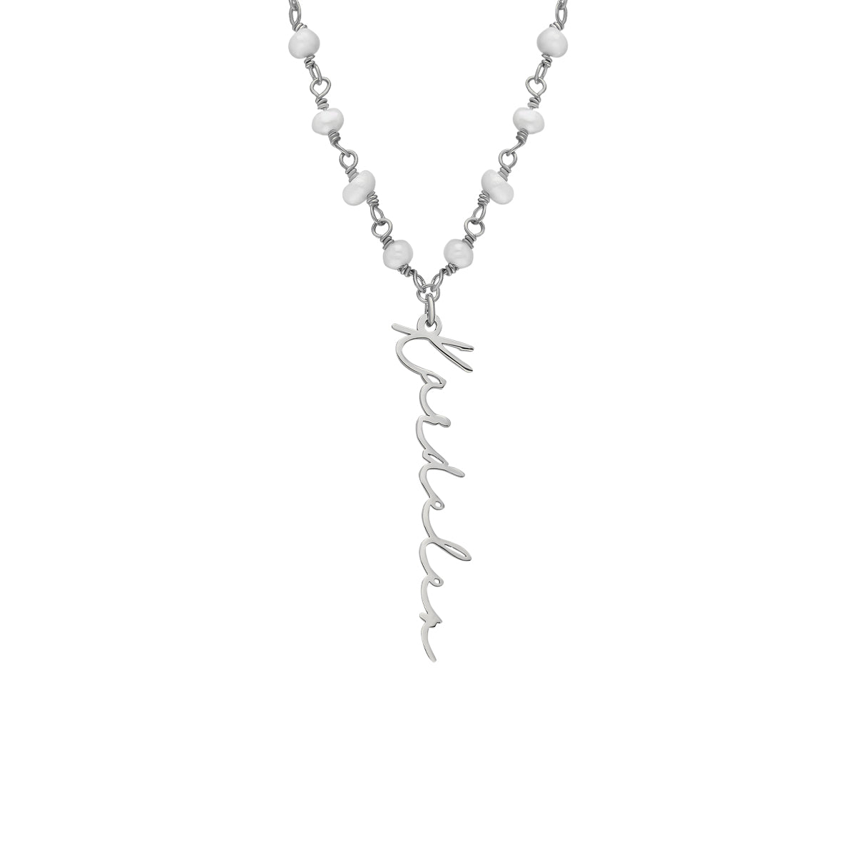 Kişiye Özel Dikey İsim Yazılı İncili Zincir Kolye | 925 Ayar Gümüş – Jeweliay Jewelry – 2 – Silver beyaz fon #RENK_silver