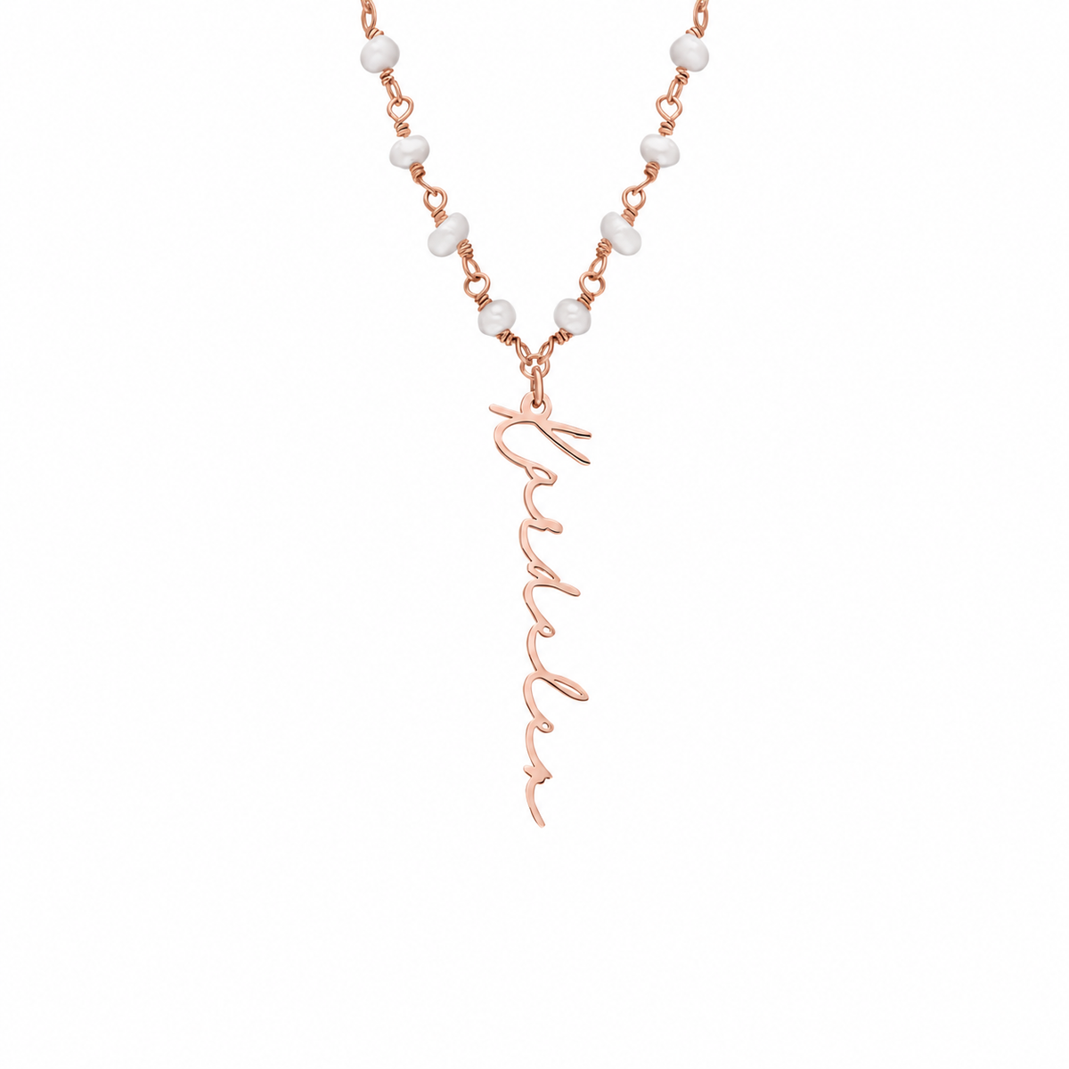 Kişiye Özel Dikey İsim Yazılı İncili Zincir Kolye | 925 Ayar Gümüş – Jeweliay Jewelry – 3 – Rose beyaz fon #RENK_rose