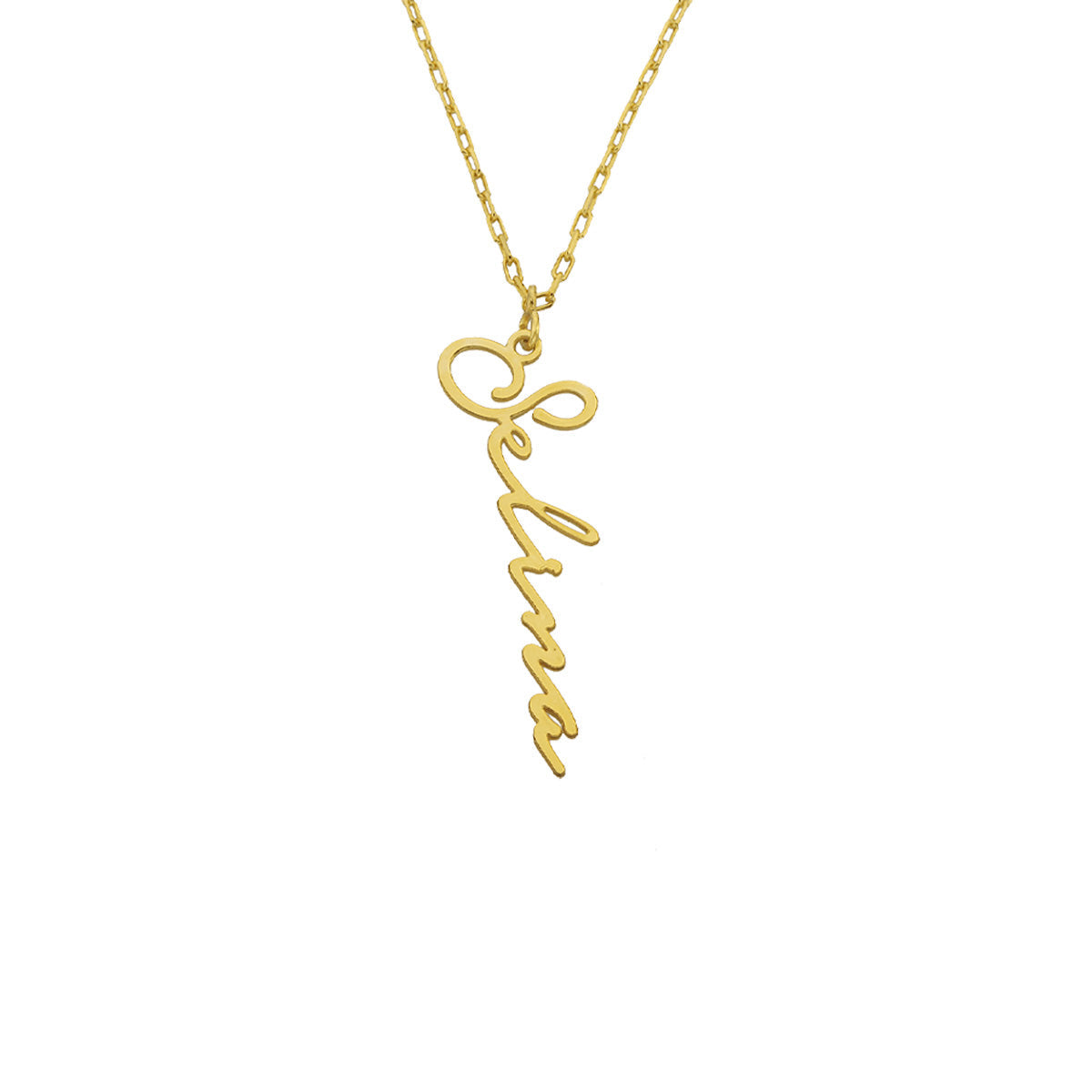 Kişiye Özel Dikey İsim Yazılı Notera Fontlu Kolye | 925 Ayar Gümüş — Gold — beyaz fon #RENK_gold
