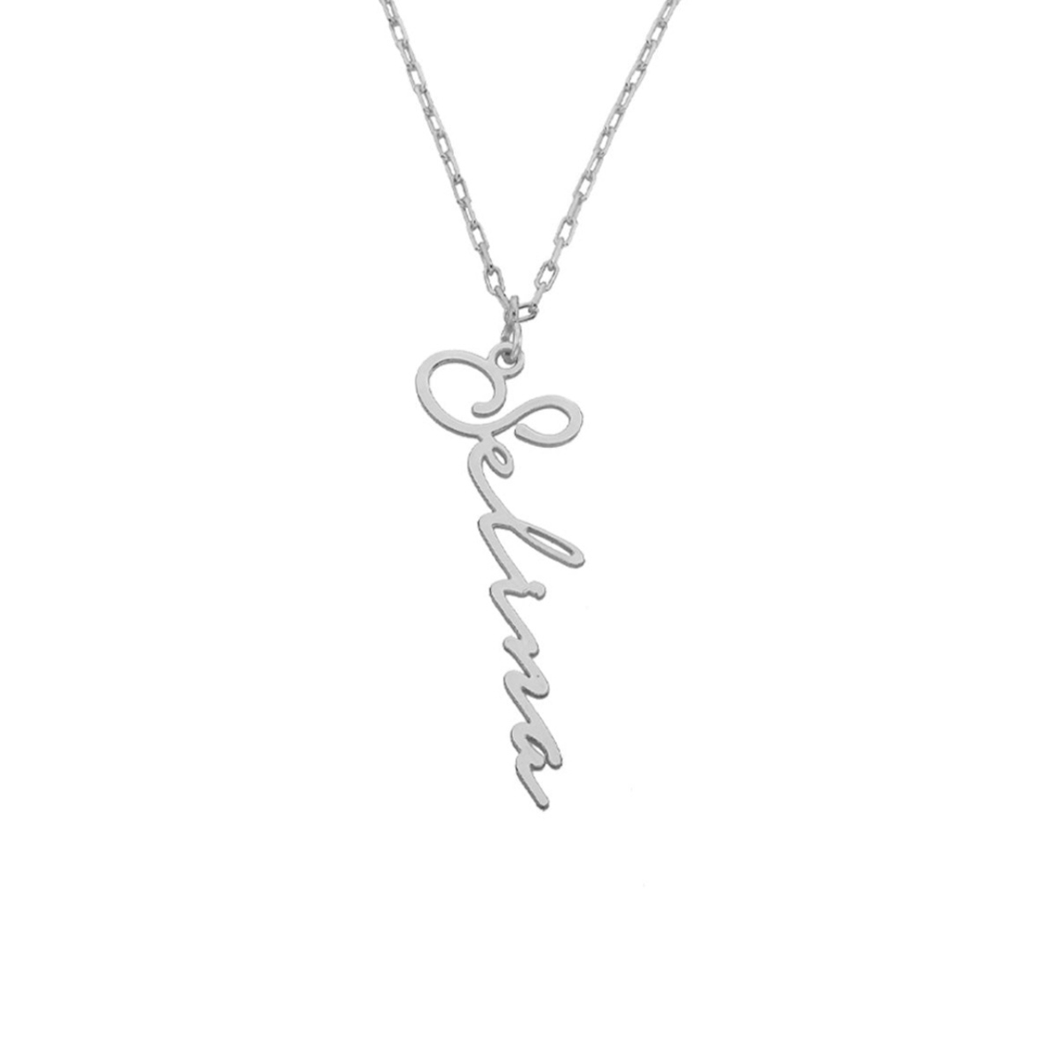 Kişiye Özel Dikey İsim Yazılı Notera Fontlu Kolye | 925 Ayar Gümüş — Silver — beyaz fon #RENK_silver
