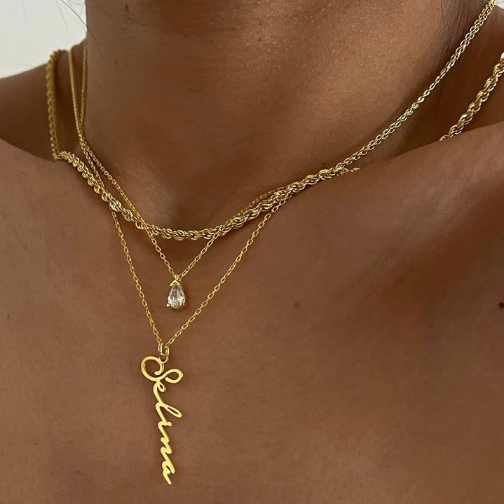 Kişiye Özel Dikey İsim Yazılı Notera Fontlu Kolye | 925 Ayar Gümüş – Jeweliay Jewelry – 16