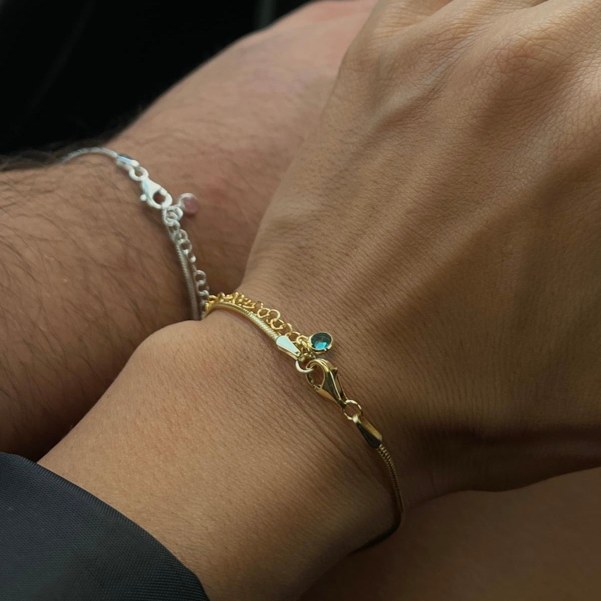 Kişiye Özel Doğum Ayı Taş Sallantılı Yılan Zincir Çift Bilekliği | 925 Ayar Gümüş – Jeweliay Jewelry – 7