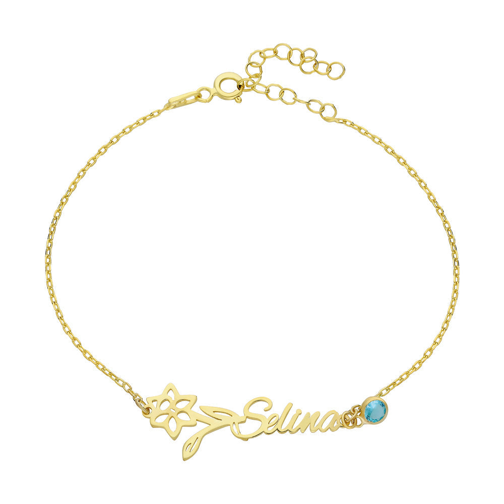 Kişiye Özel Doğum Çiçekli İsimli Bileklik | 925 Ayar Gümüş – Jeweliay Jewelry – 1 – Gold beyaz fon #RENK_gold